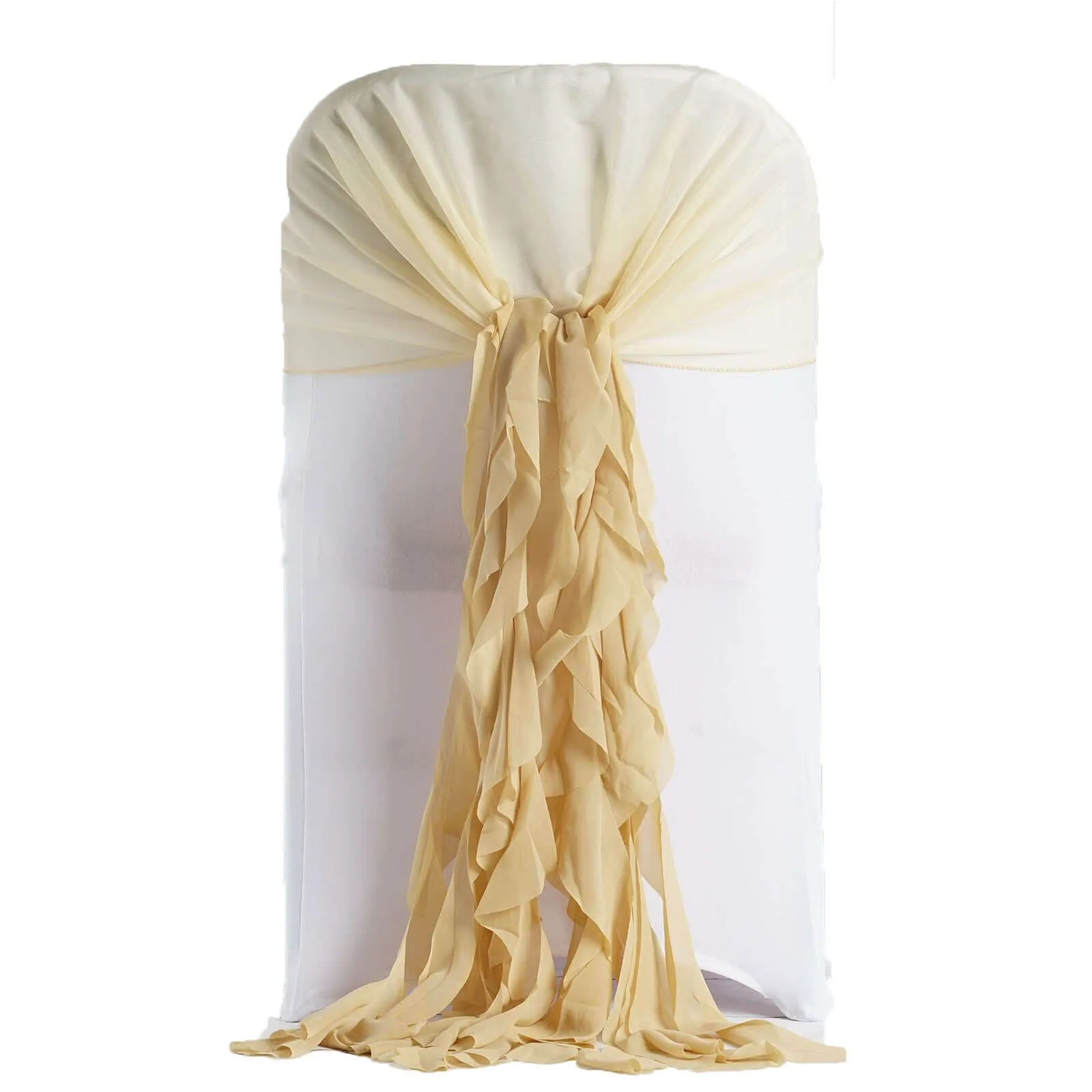 1 Set Champagne Chiffon Hoods With Ruffles Willow Chair Sashes