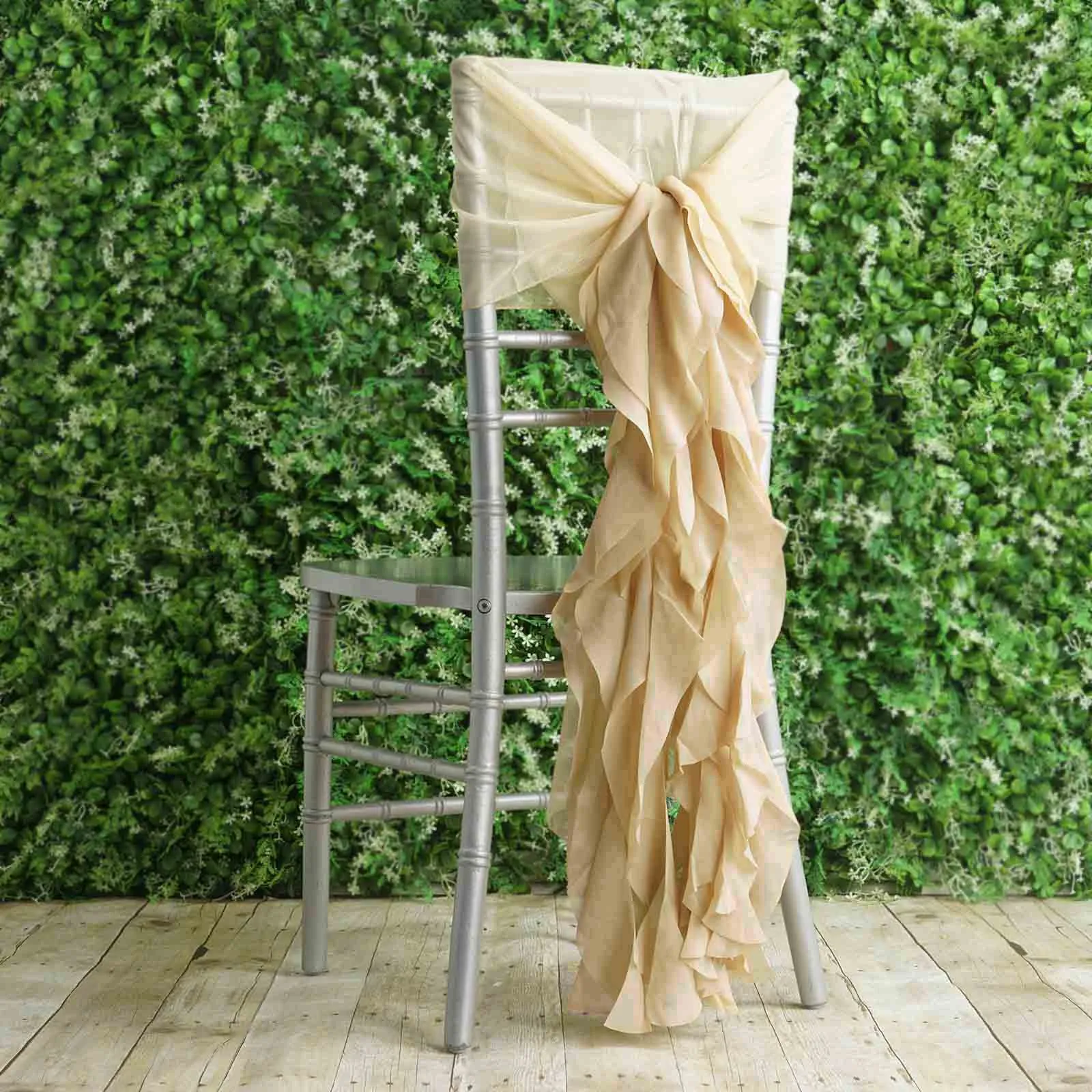 1 Set Champagne Chiffon Hoods With Ruffles Willow Chair Sashes