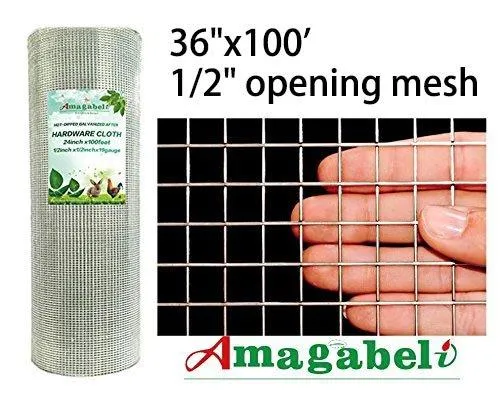 1/2 Hardware Cloth 36 x 100 19 gauge Galvanized Welded Wire Metal Mesh Roll Vegetables Garden Rabbit Fencing Snake Fence for Chicken Run Critters Gopher Racoons Opossum Rehab Cage Wire Window