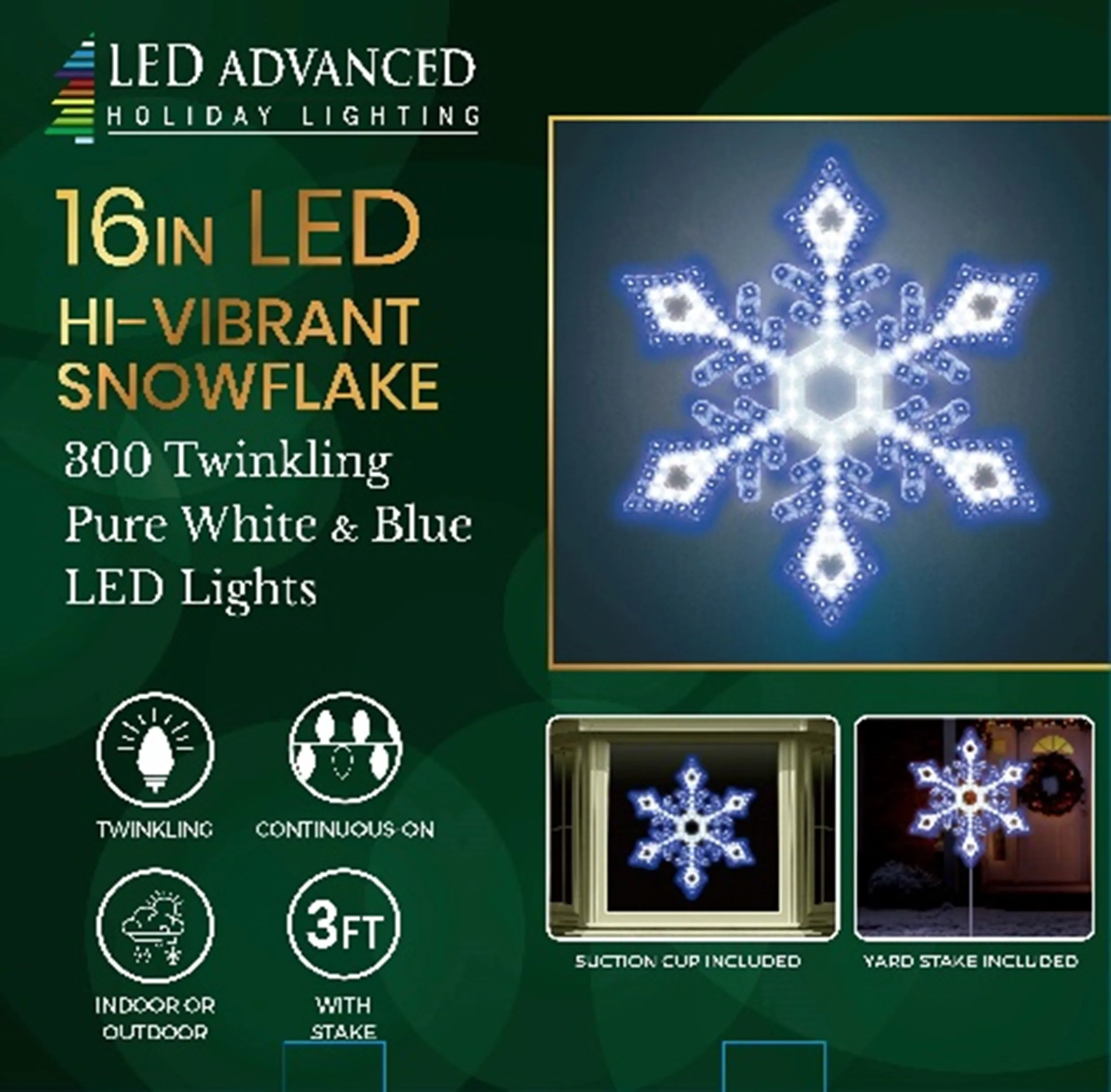 16" Hi-Vibrant LED Twinkling Snowflake Christmas Decoration