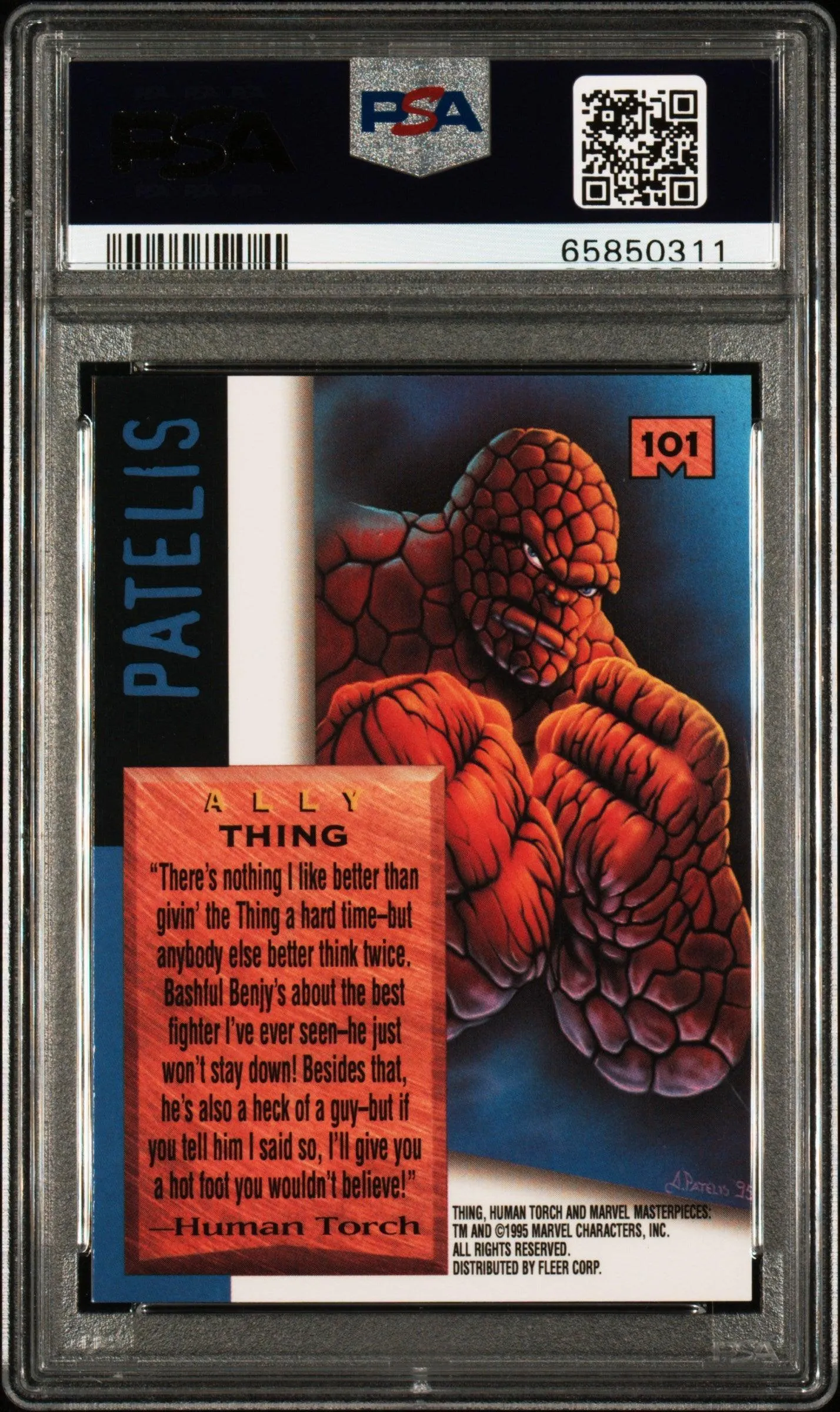 1995 MARVEL MASTERPIECES #101 THING EMOTION SIGNATURE SERIES PSA 9