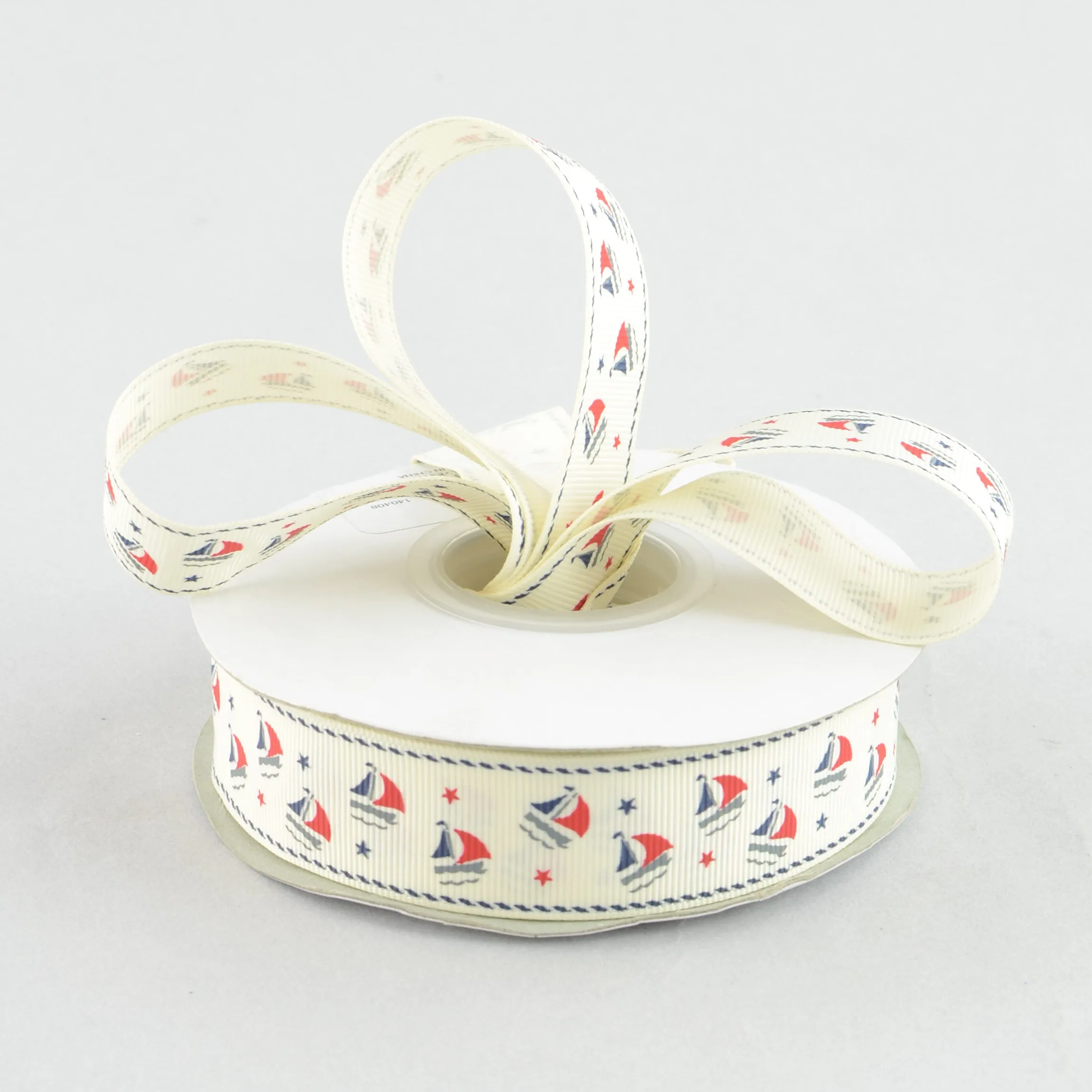 1" Sailboat Grosgrain Ribbon: Ivory, Navy & Red (25 Yards)