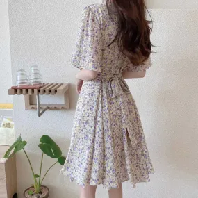 2024 Summer New Temperament Tight Waist Slim Chiffon Floral Dress