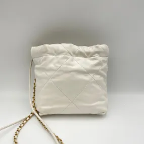 22 Mini White Shoulder Bag in Calfskin, Gold hardware