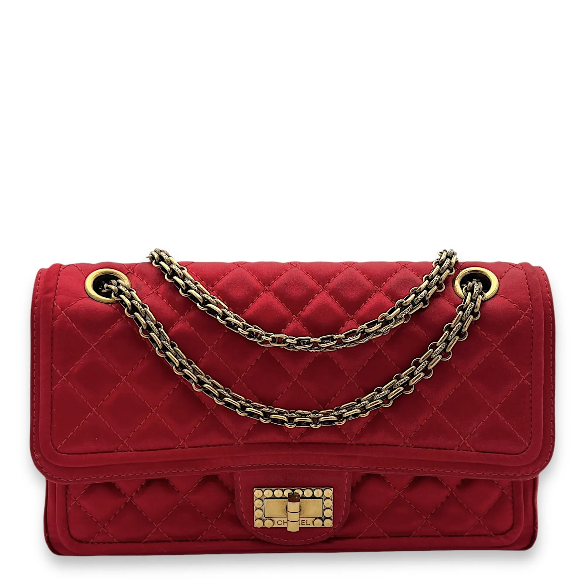 2.55 Reissue 225 Red Shoulder Bag in Satin, Gold hardware