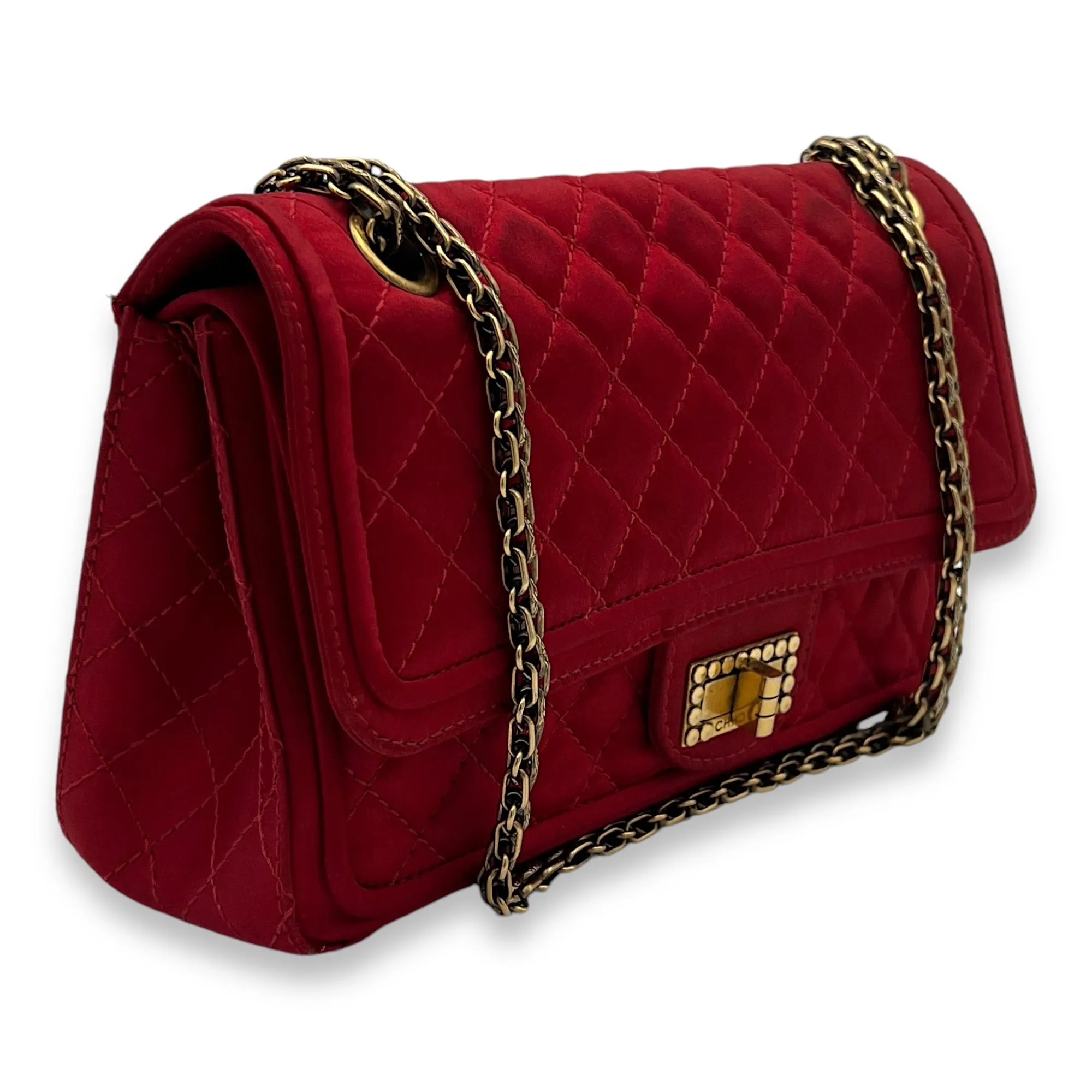 2.55 Reissue 225 Red Shoulder Bag in Satin, Gold hardware