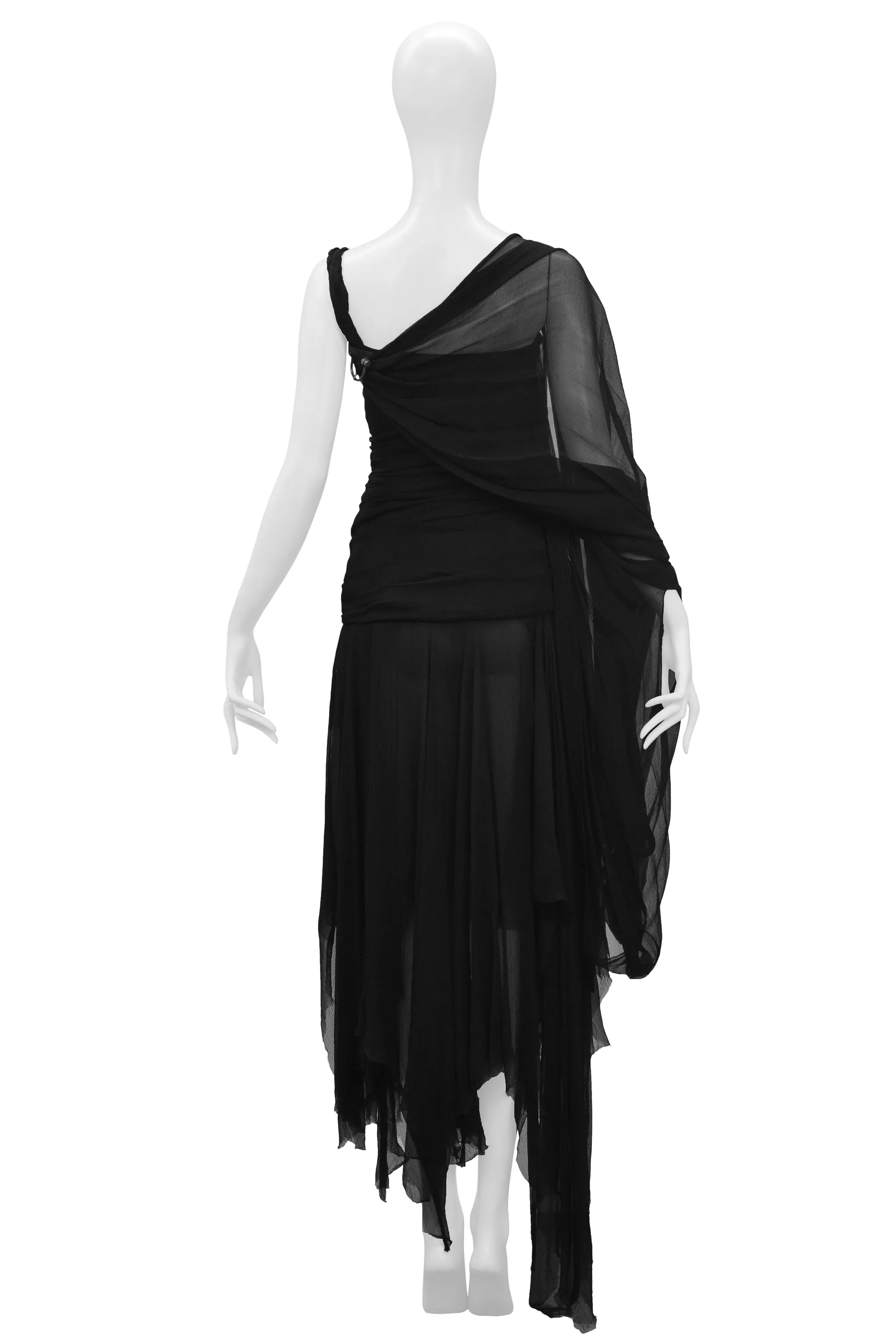 ALEXANDER MCQUEEN BLACK "IRERE" COLLECTION CHIFFON CORSET DRESS 2003