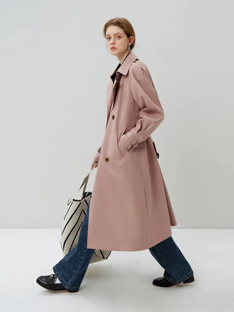 Autumn Temperament Mid-Length High Waist Gray Pink Trench Coats