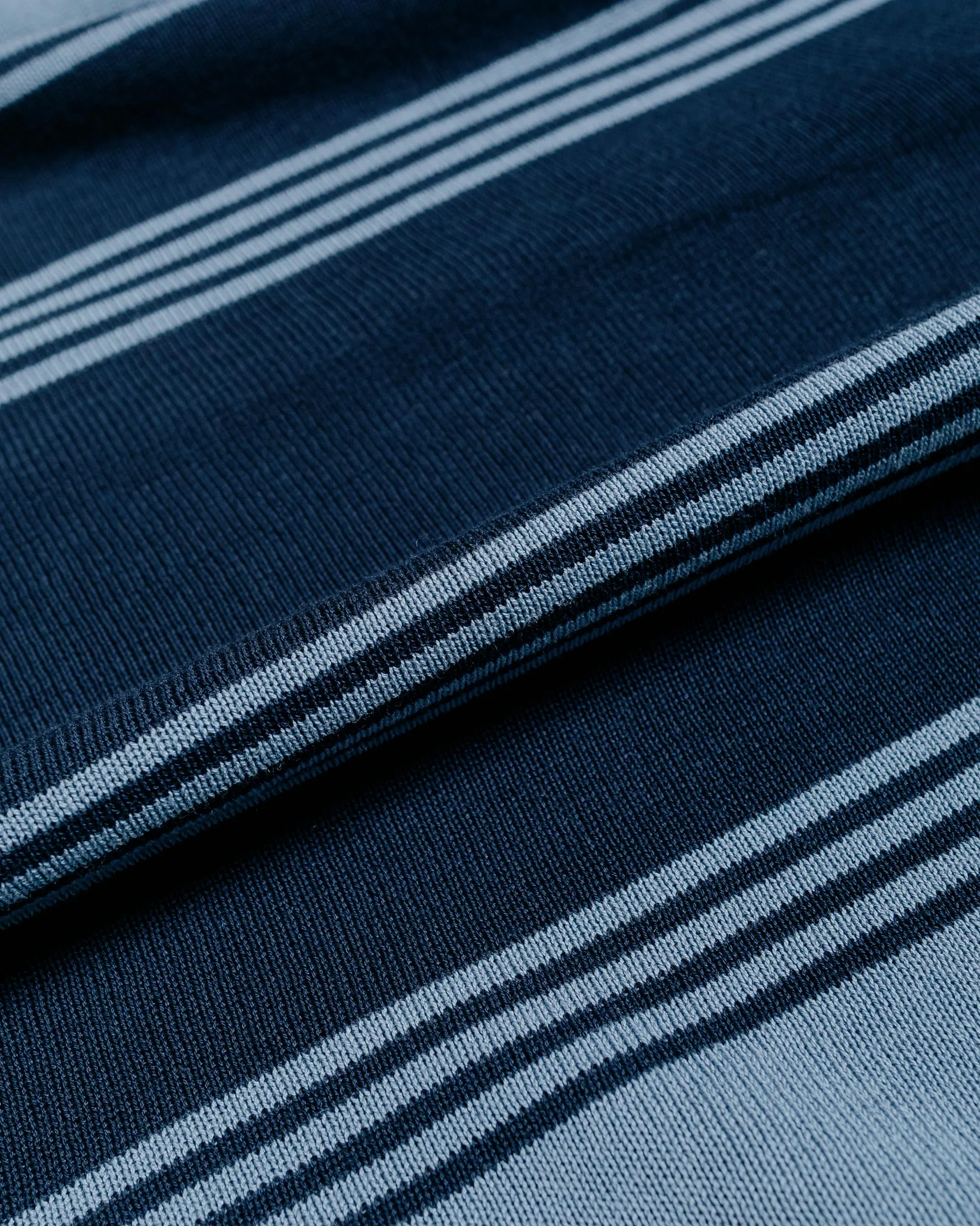 Beams Plus Knit Polo Stripe 12G Blue