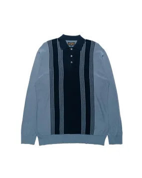 Beams Plus Knit Polo Stripe 12G Blue