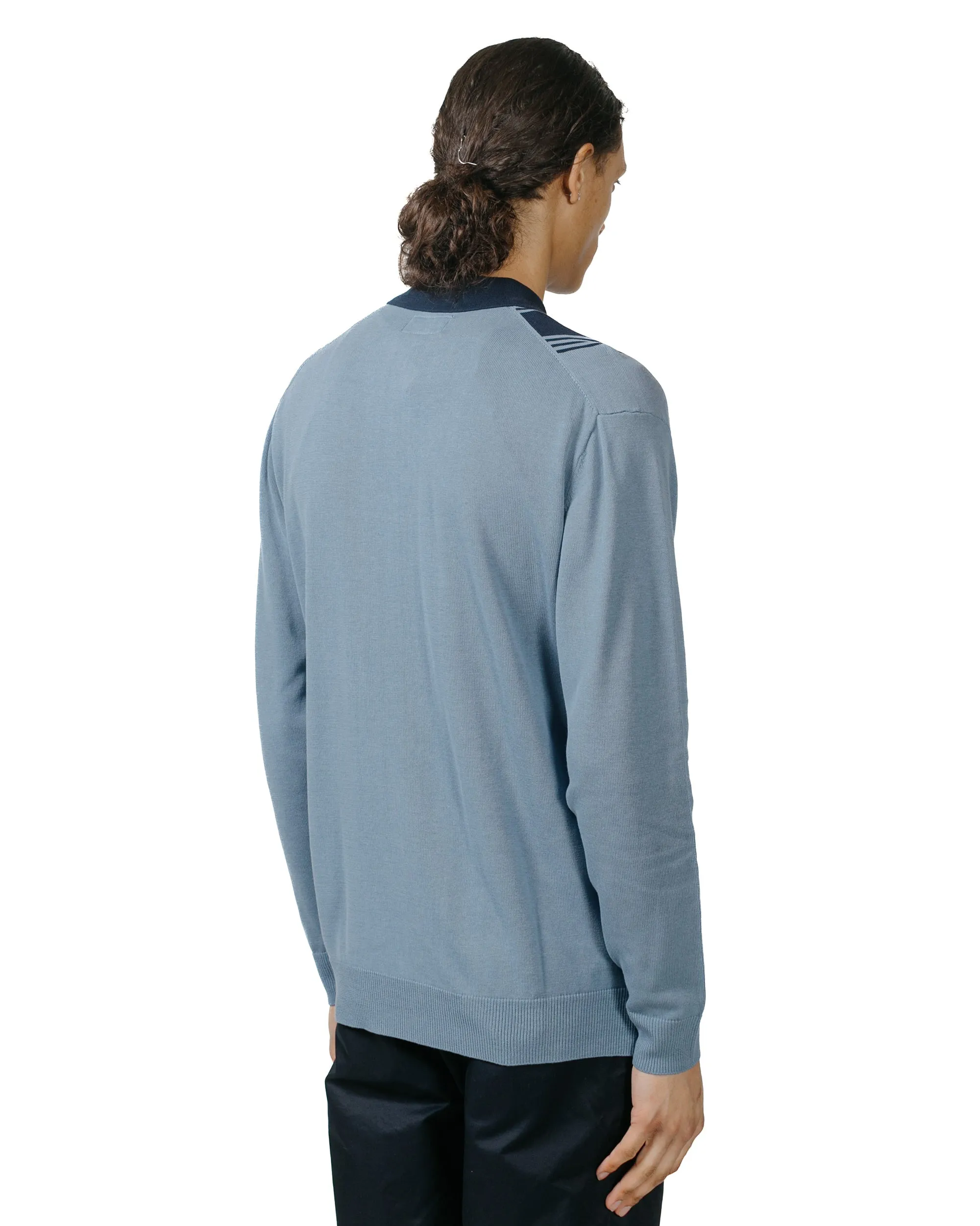 Beams Plus Knit Polo Stripe 12G Blue