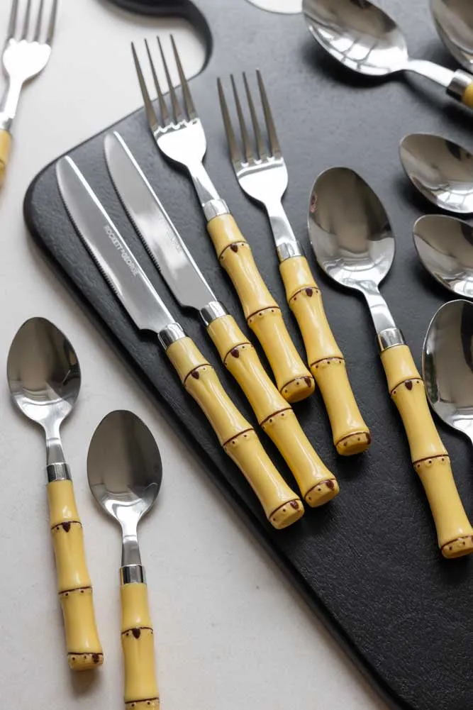 Beautiful 16-Piece Bamboo Design Cutlery Set