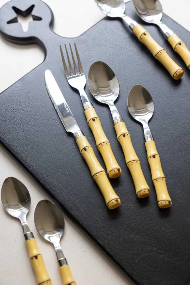 Beautiful 16-Piece Bamboo Design Cutlery Set