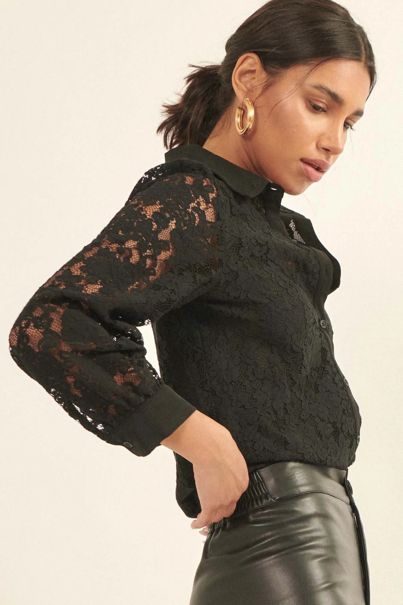 Bella Donna Floral Lace Button-Up Shirt