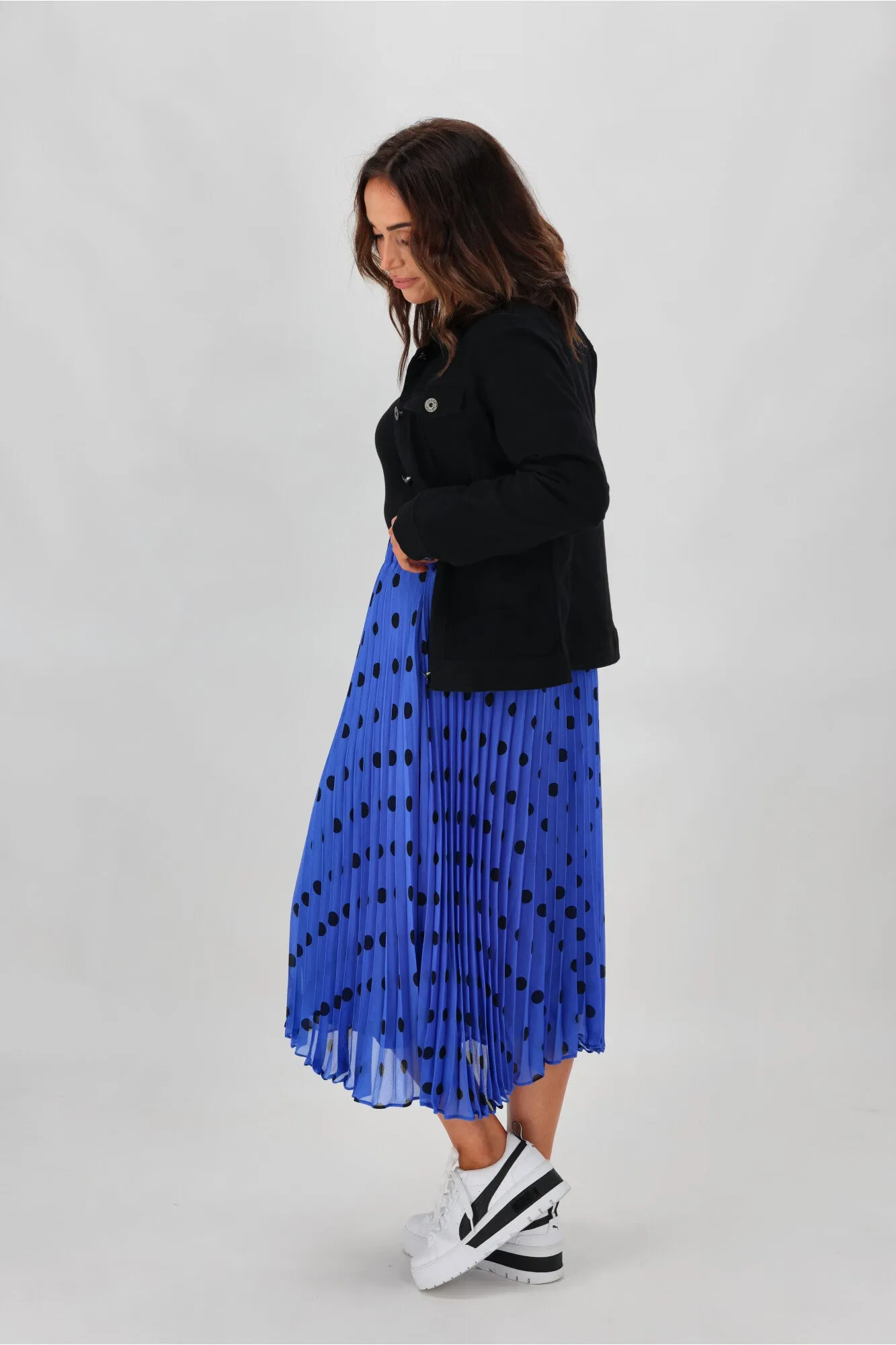 Betty Basics Chanel Pleated Skirt Bluebell Spots