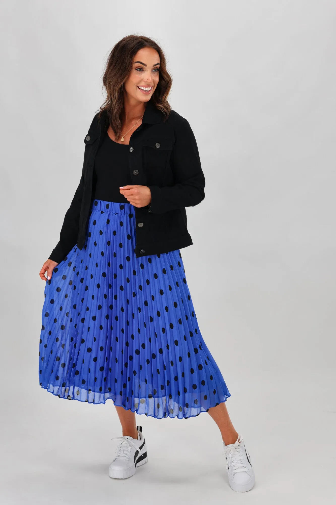 Betty Basics Chanel Pleated Skirt Bluebell Spots