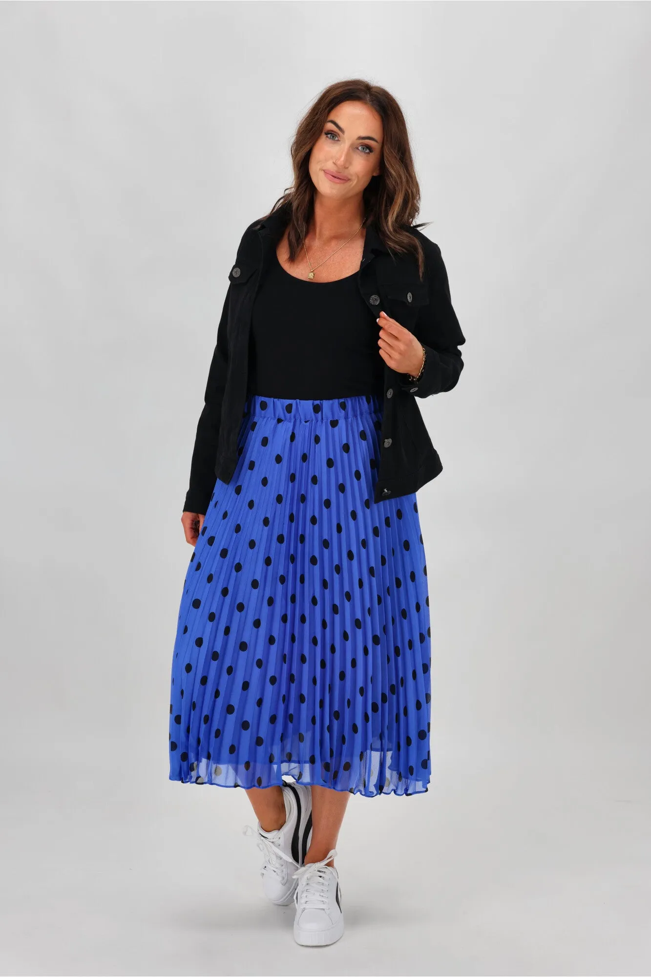 Betty Basics Chanel Pleated Skirt Bluebell Spots