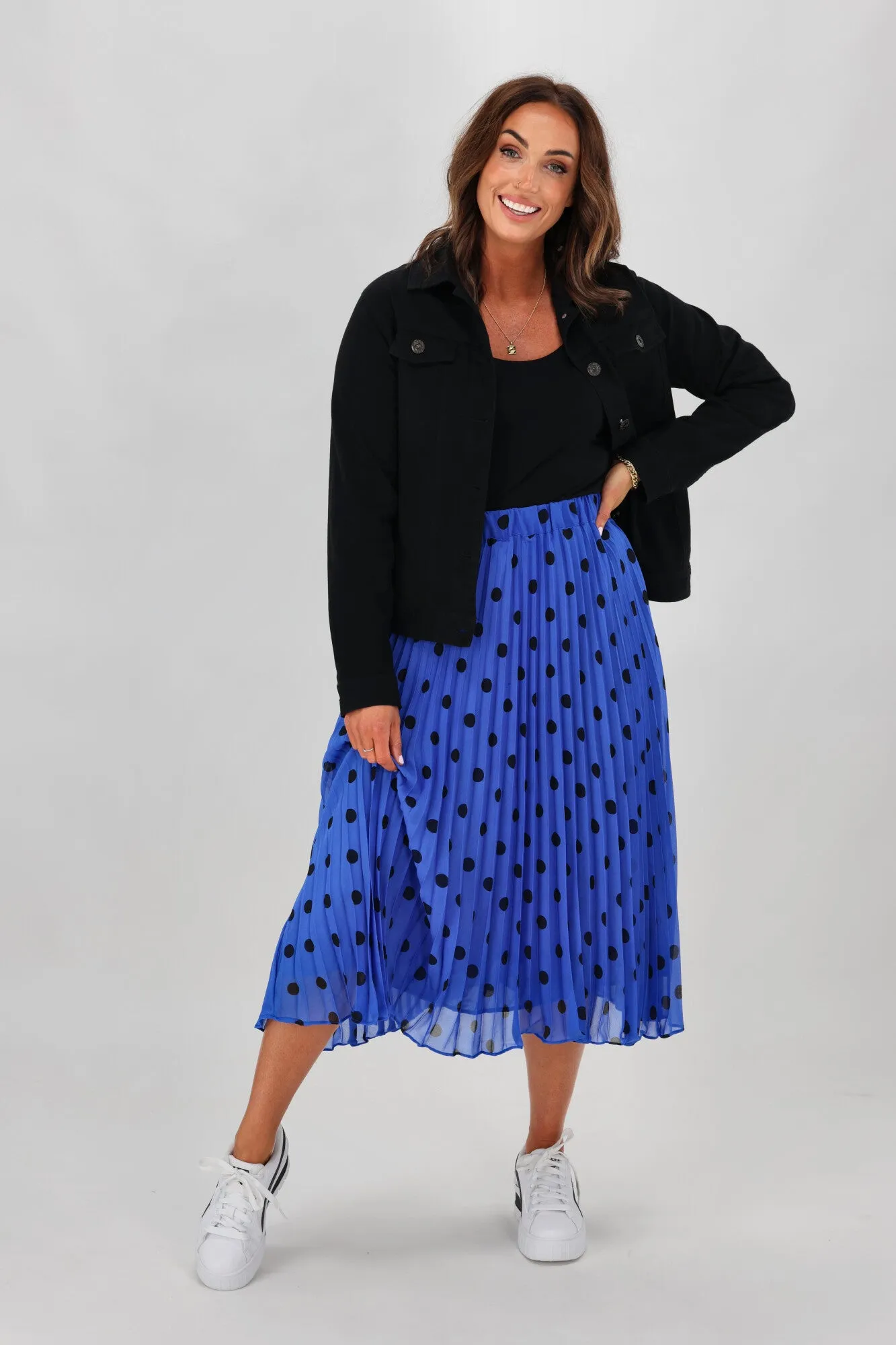 Betty Basics Chanel Pleated Skirt Bluebell Spots