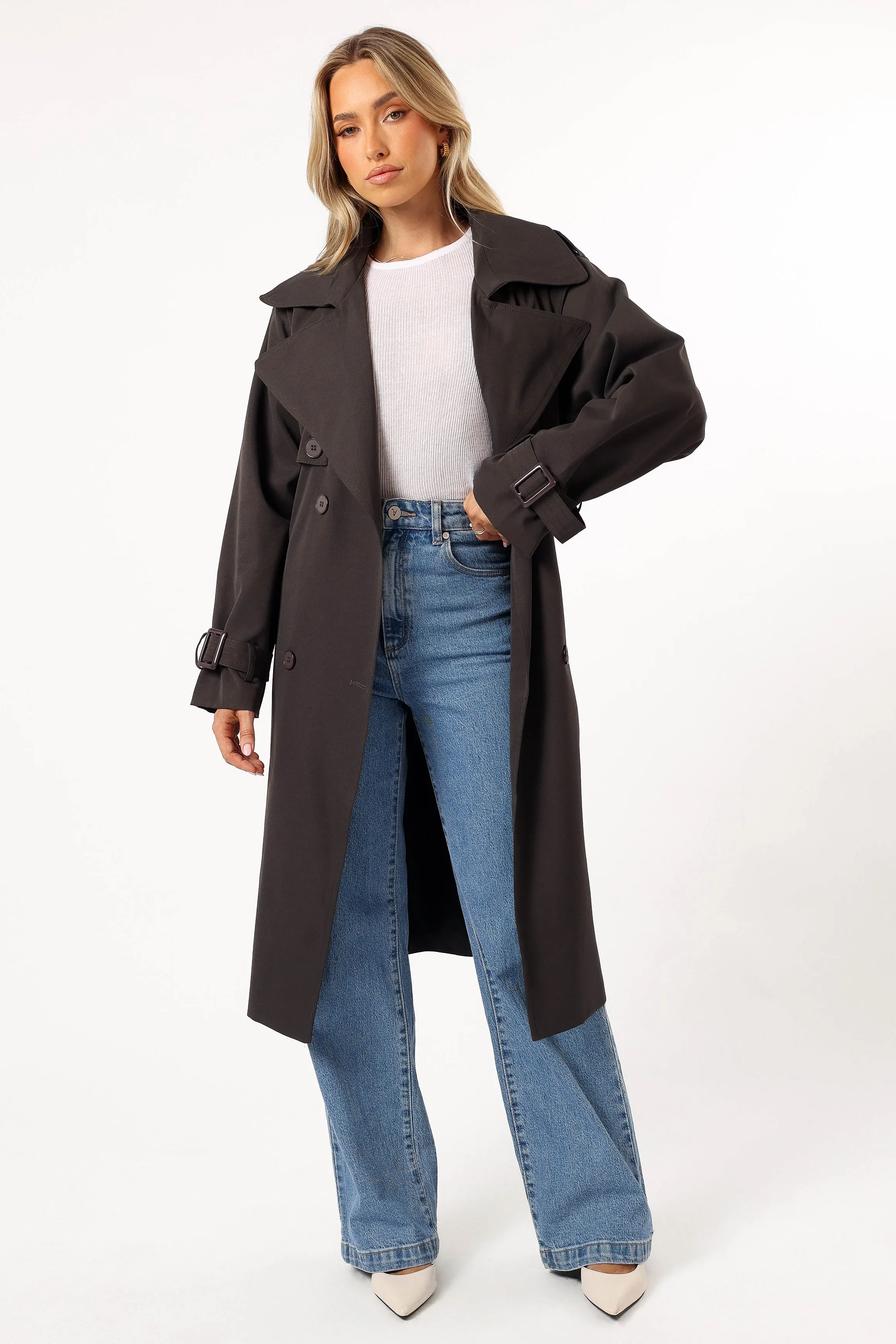 Billy Button Front Trench Coat - Charcoal