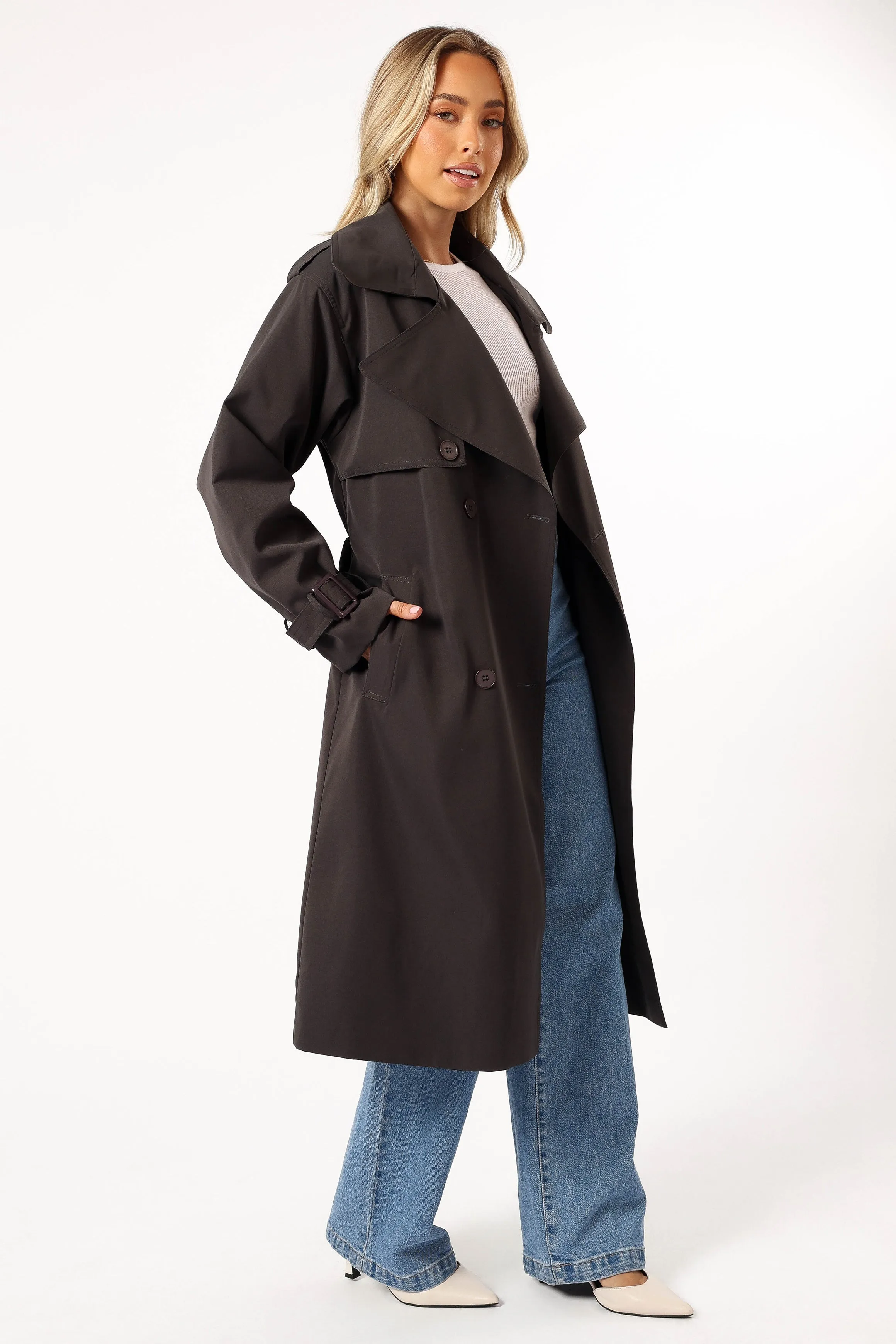 Billy Button Front Trench Coat - Charcoal