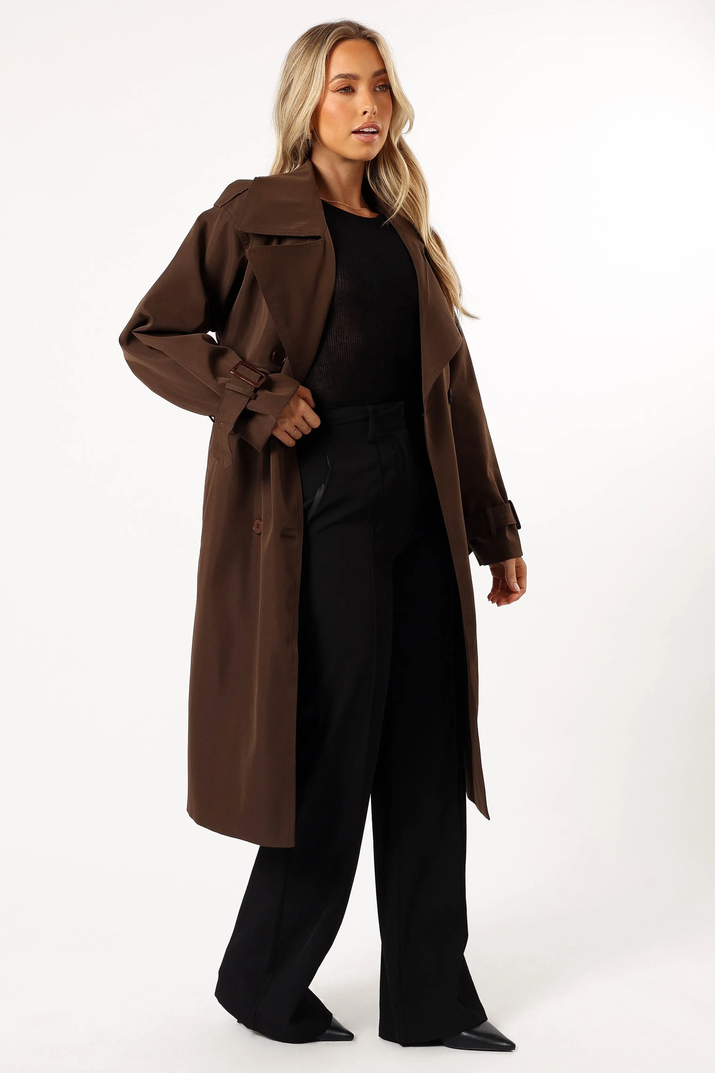 Billy Button Front Trench Coat - Chocolate Brown