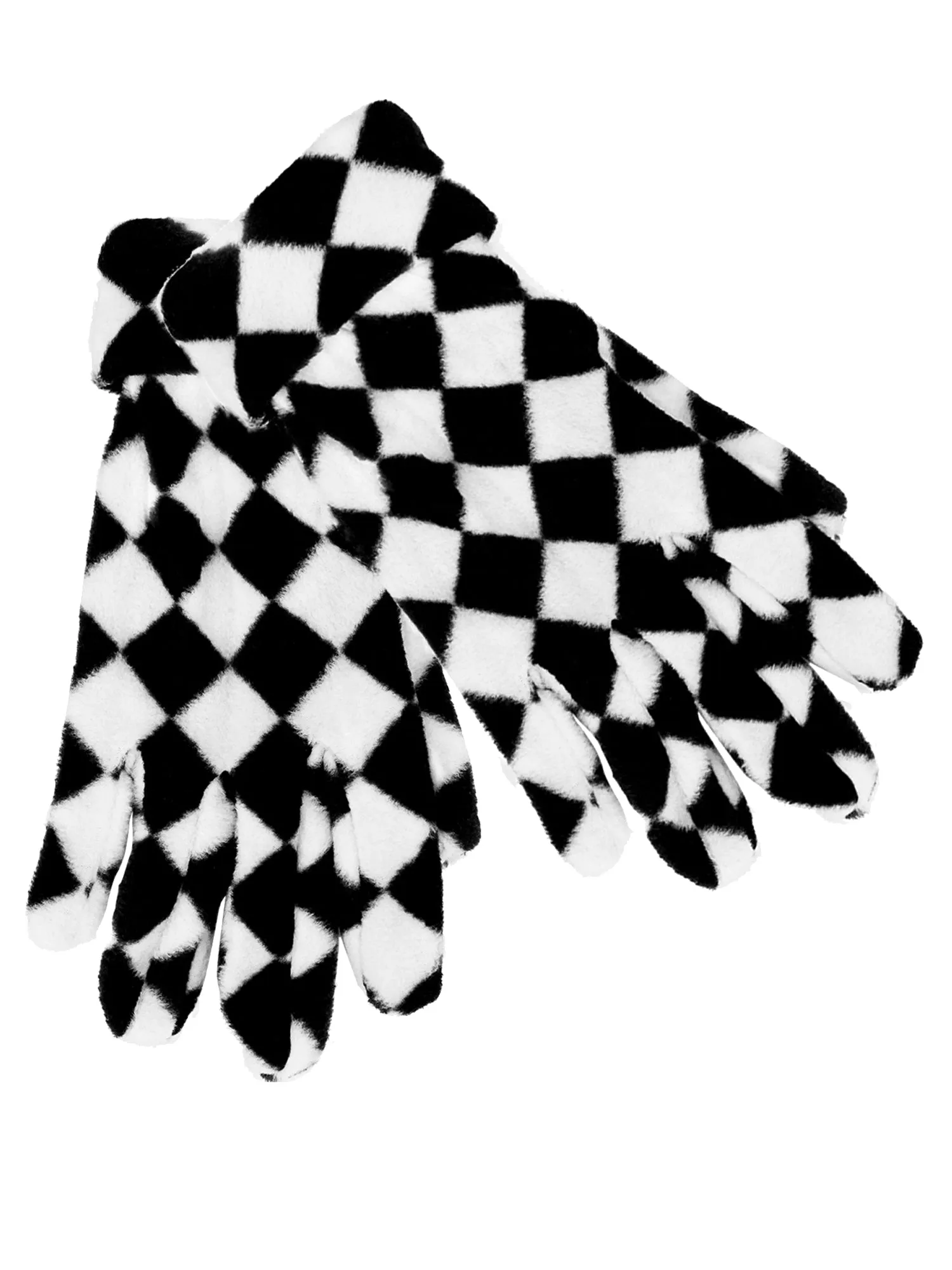 Black and White Checkered Fleece Hat Scarf Gloves Set