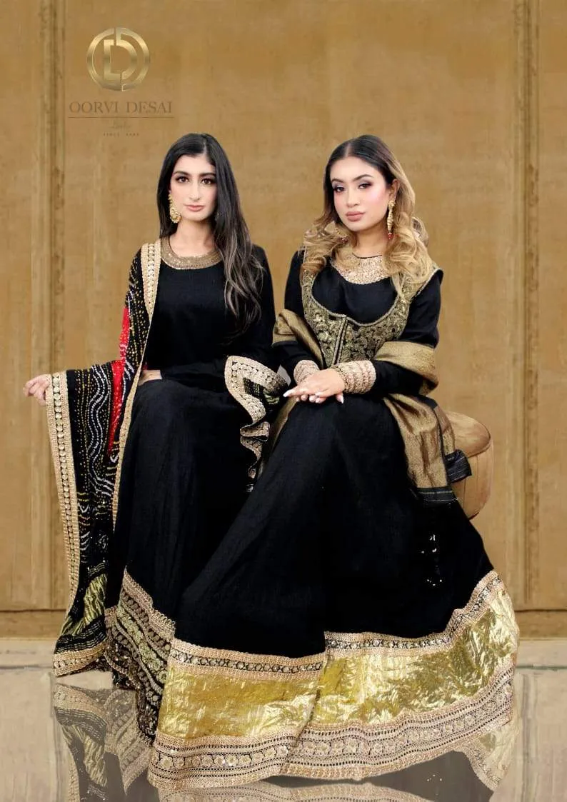 Black Floor length Anarkali Set with Dupatta