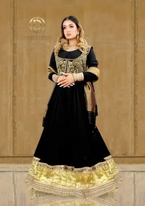 Black Floor length Anarkali Set with Dupatta