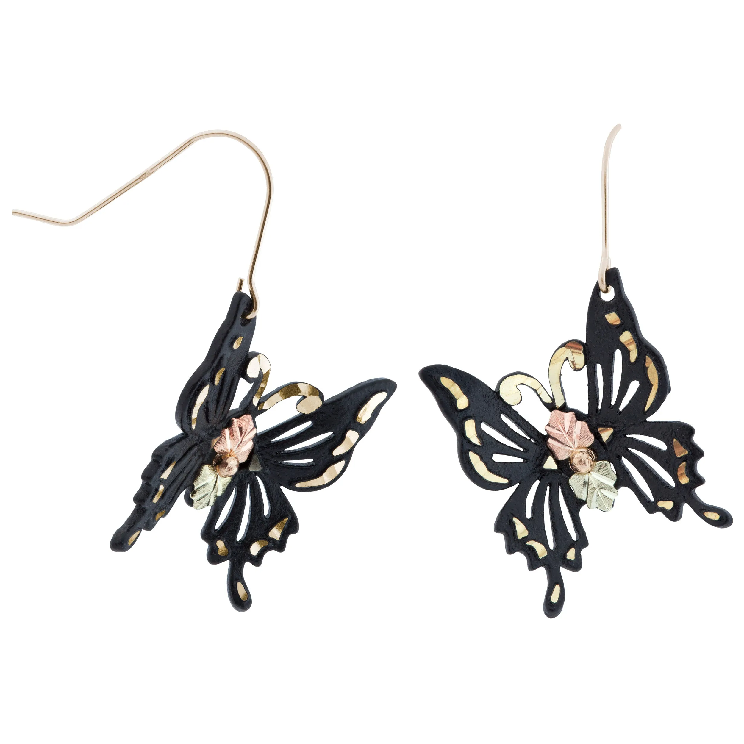 Black Hills Gold Black Powder Coated Butterfly Earrings