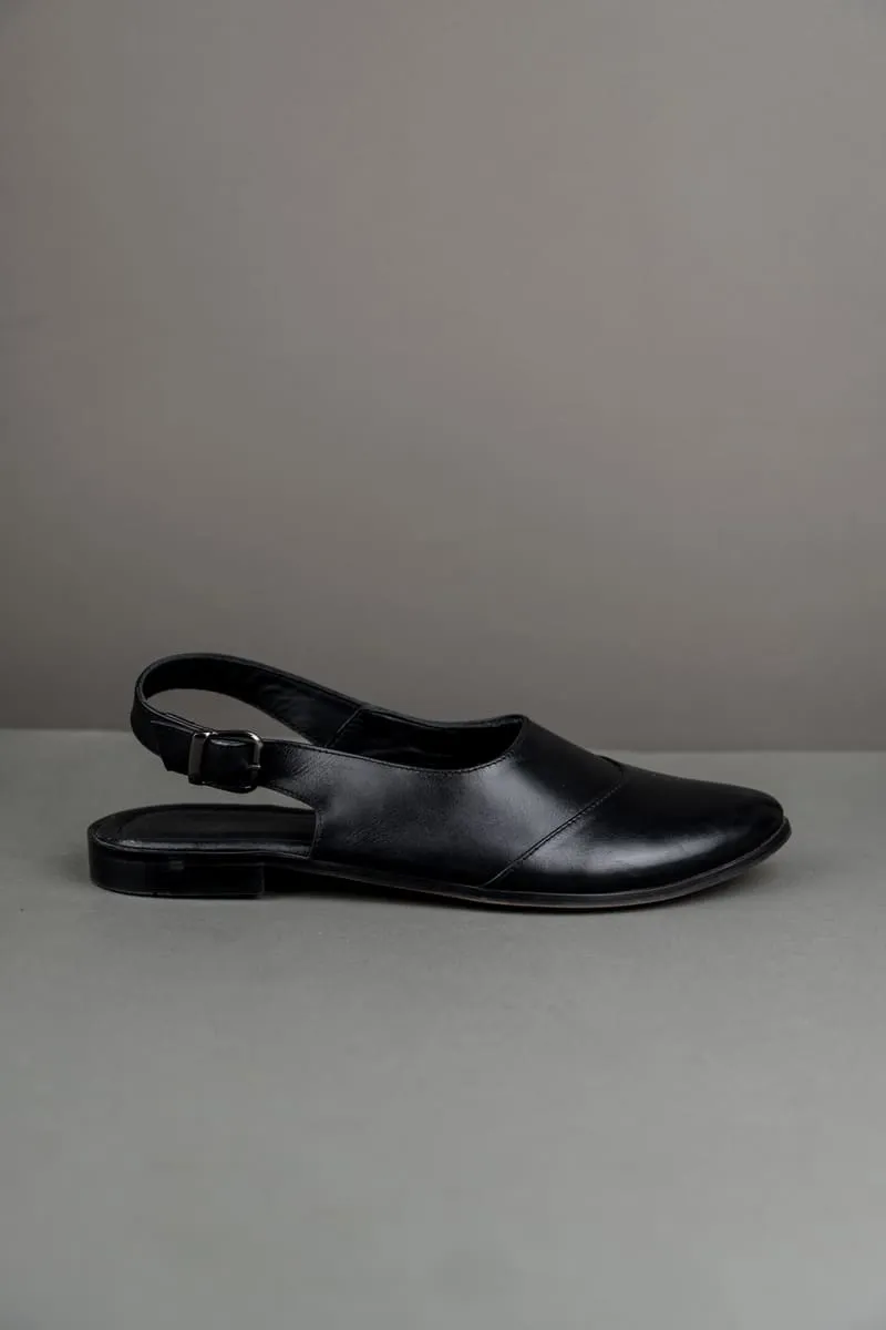 Black Leather Slingback Loafers