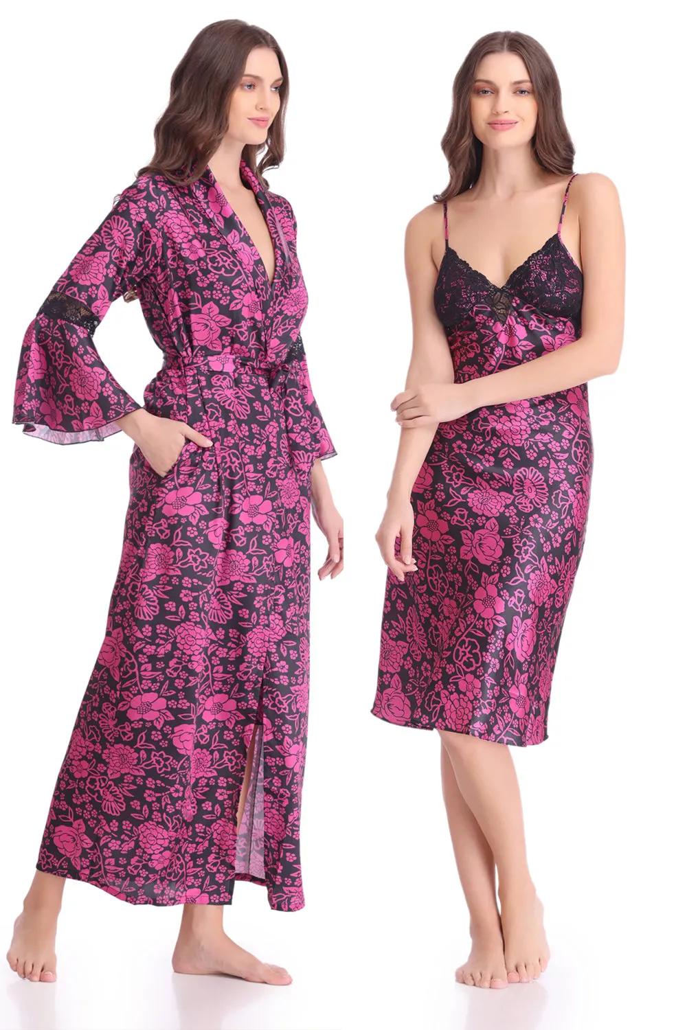 Black printed Nightgown set