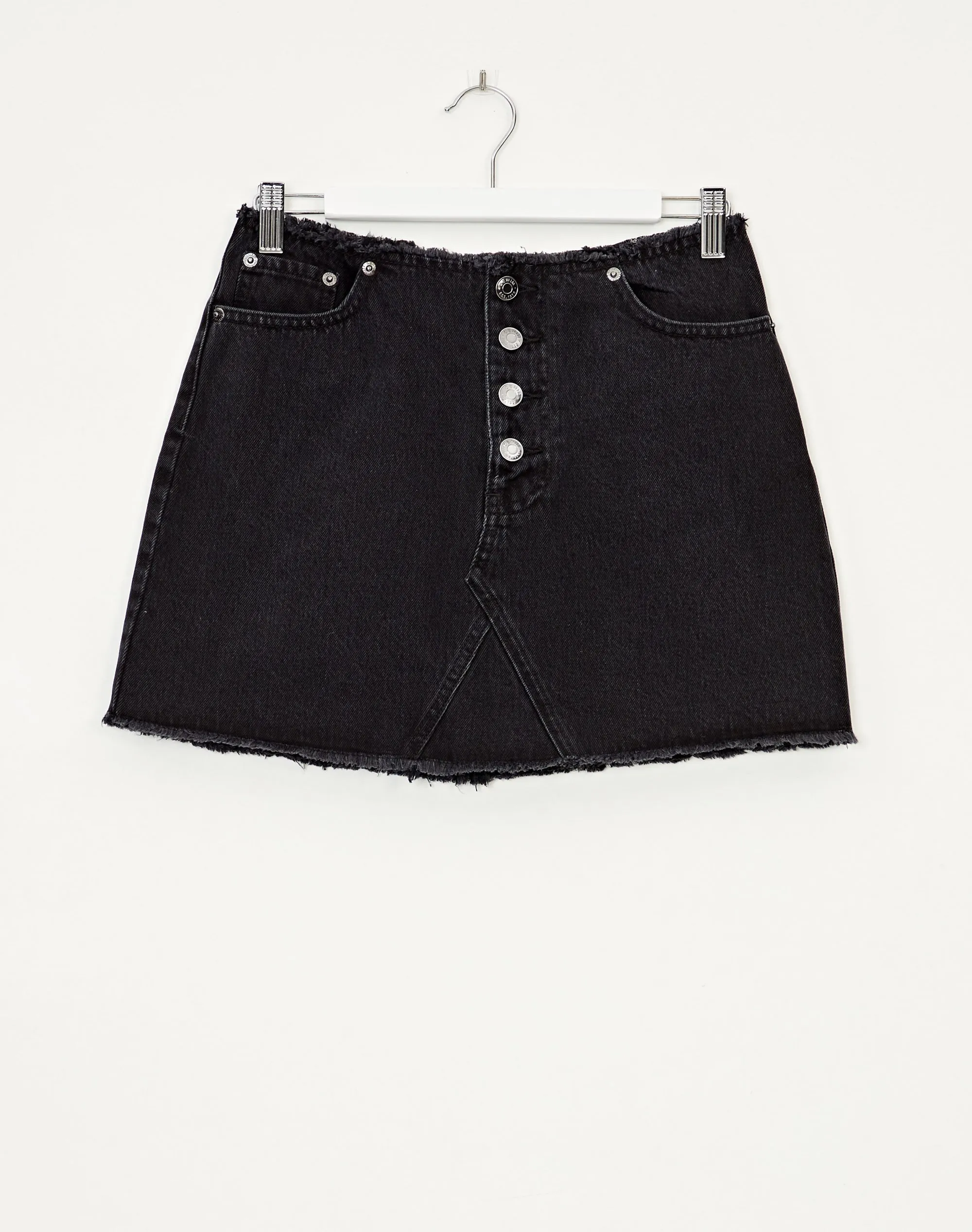 Black Wash Raw Hem High Waist Skirt