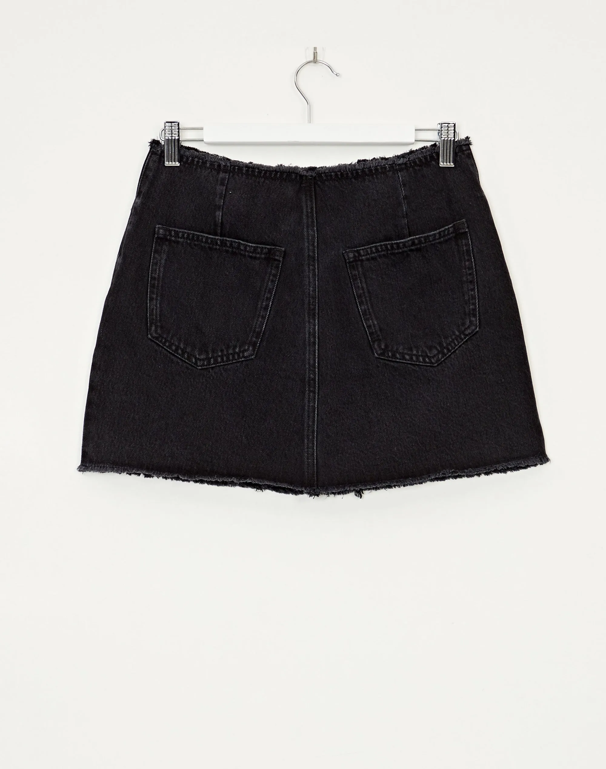 Black Wash Raw Hem High Waist Skirt