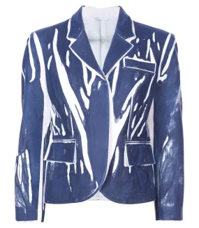 Blue Hand Printed Wool Blazer