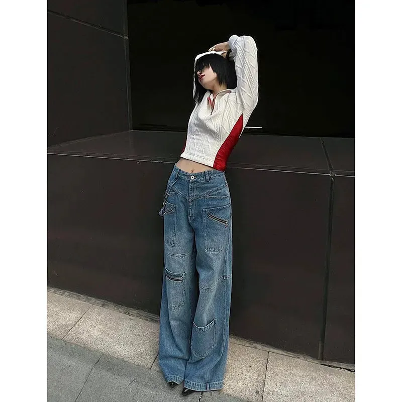 Blue Y2K Ripped Baggy Harajuku Vintage Aesthetic High Waist Trashy Denim Jeans