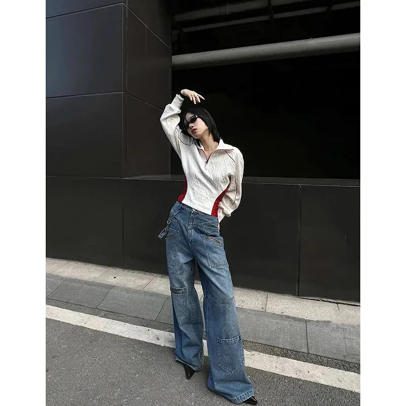 Blue Y2K Ripped Baggy Harajuku Vintage Aesthetic High Waist Trashy Denim Jeans