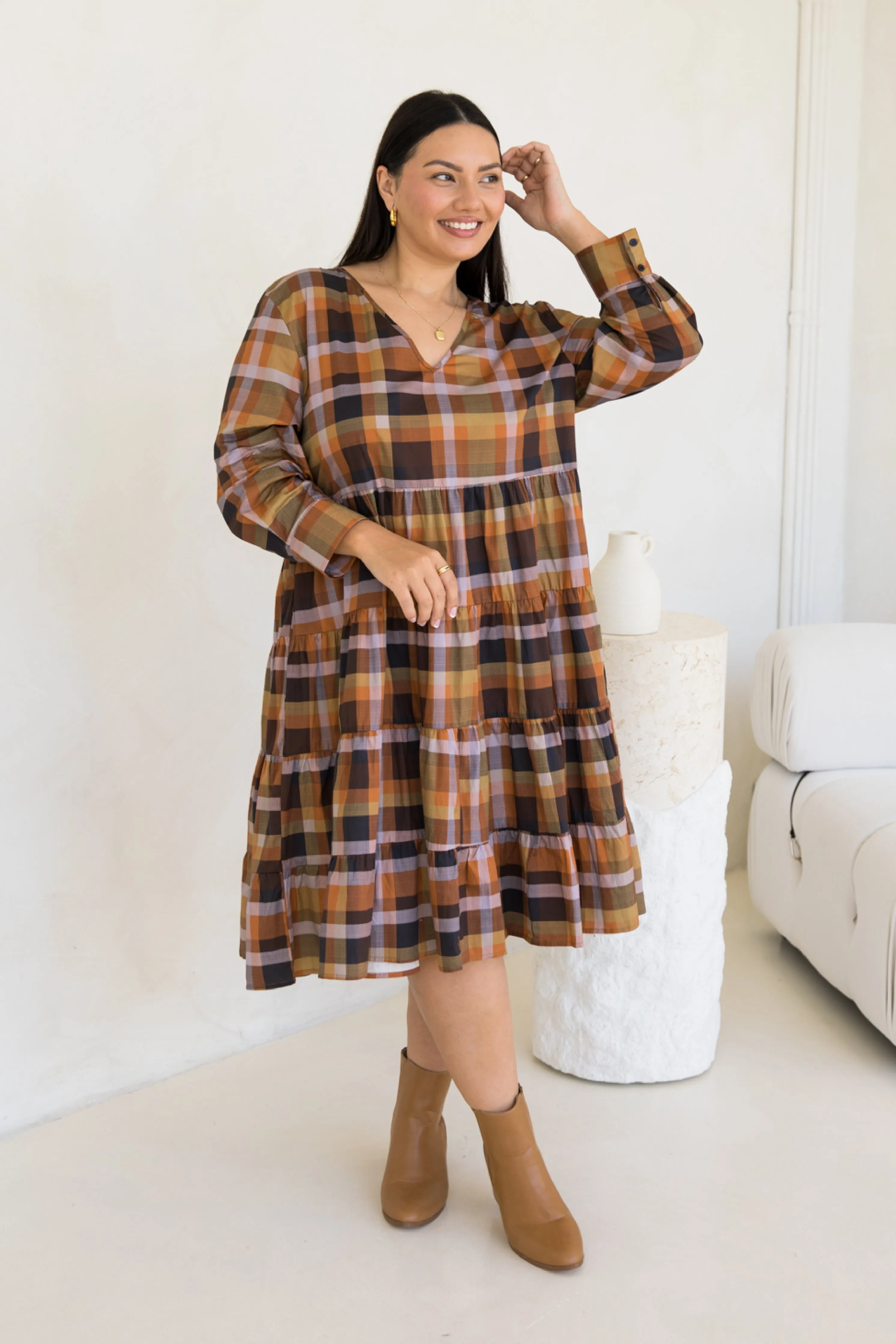 Bonita Dress in Fall Check