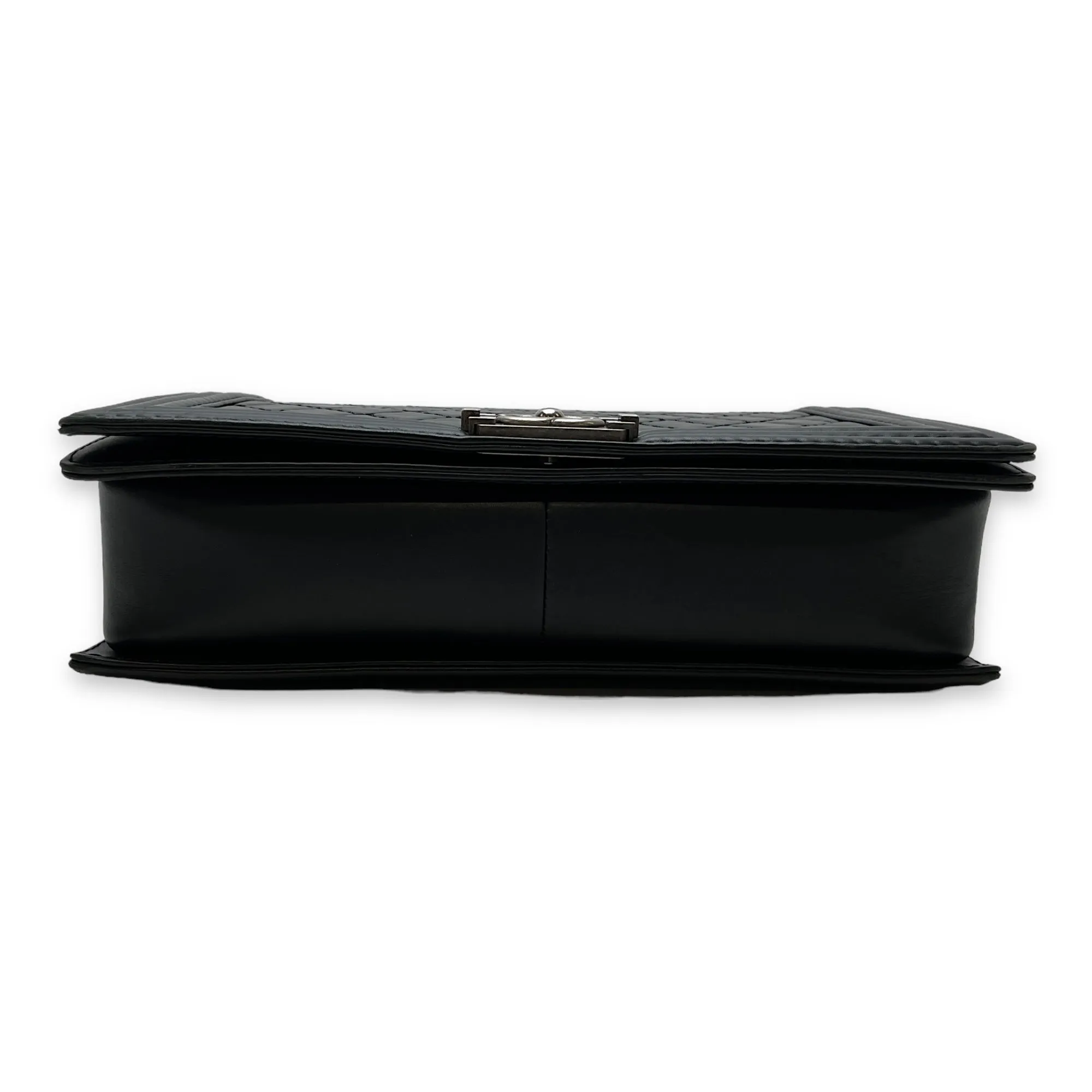 Boy Large Black Shoulder Bag in Calfskin, Ruthenium hardware