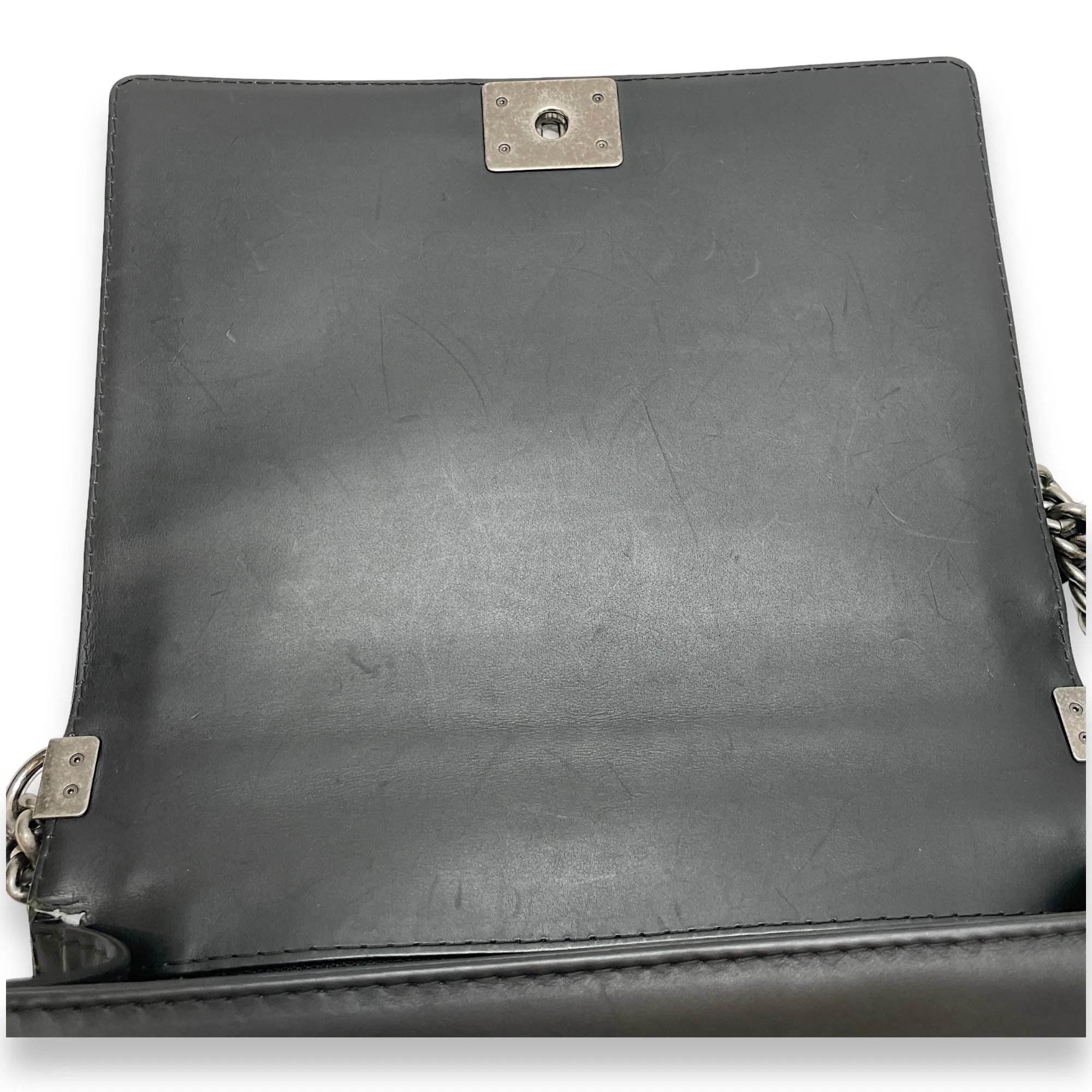 Boy Large Black Shoulder Bag in Calfskin, Ruthenium hardware