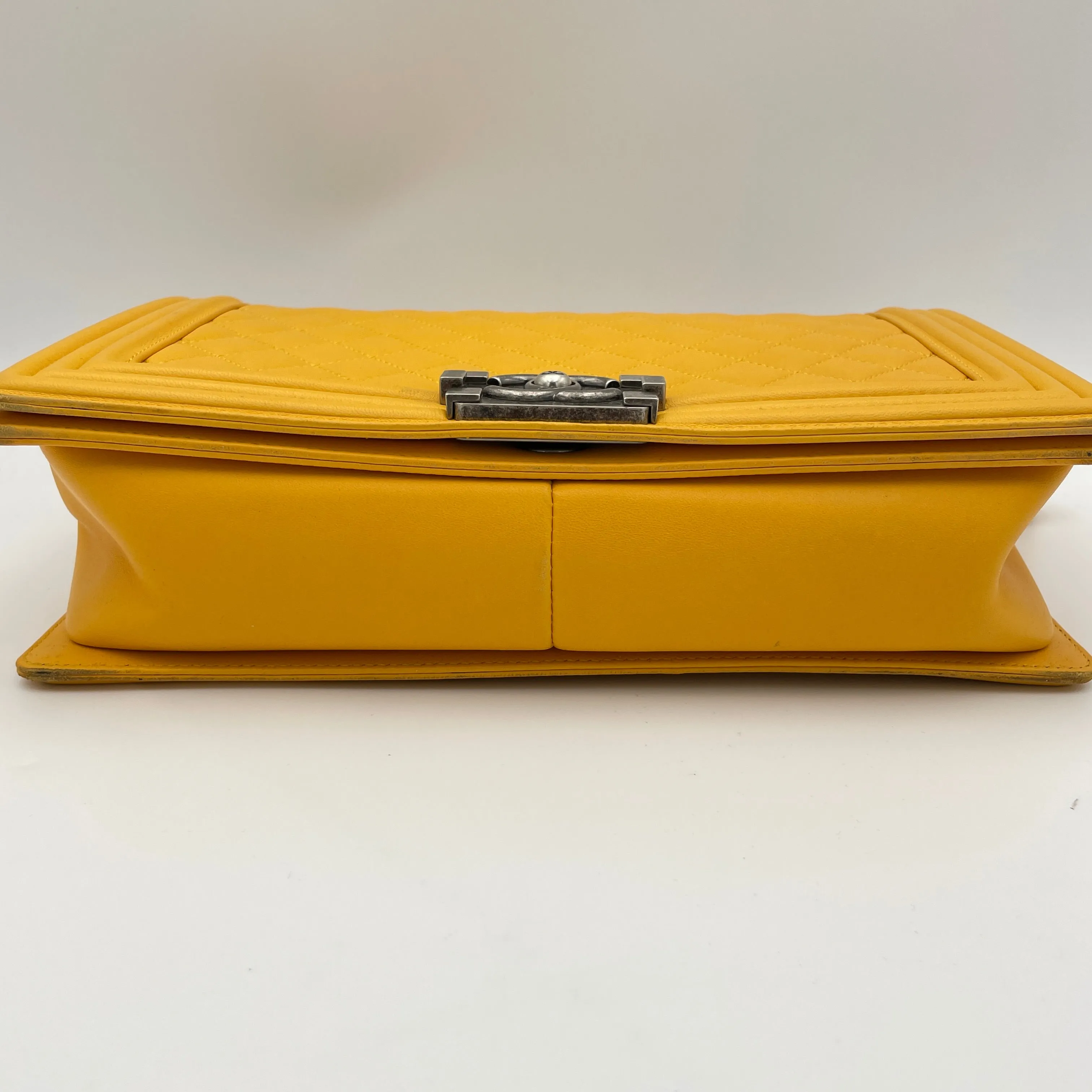 Boy Large Yellow Shoulder Bag in Lambskin, Ruthenium hardware