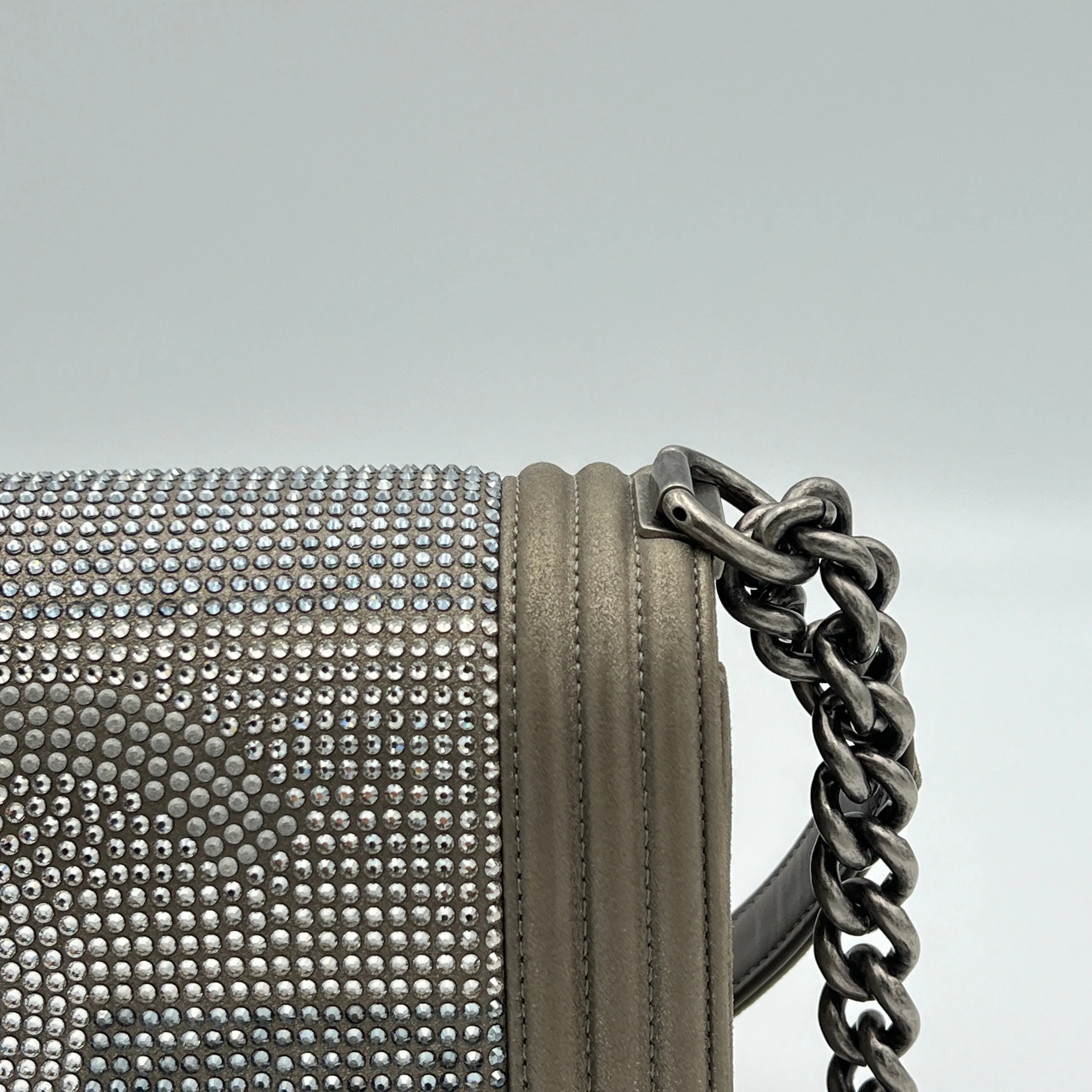 Boy Medium Grey Crossbody Bag in Calfskin, Ruthenium hardware