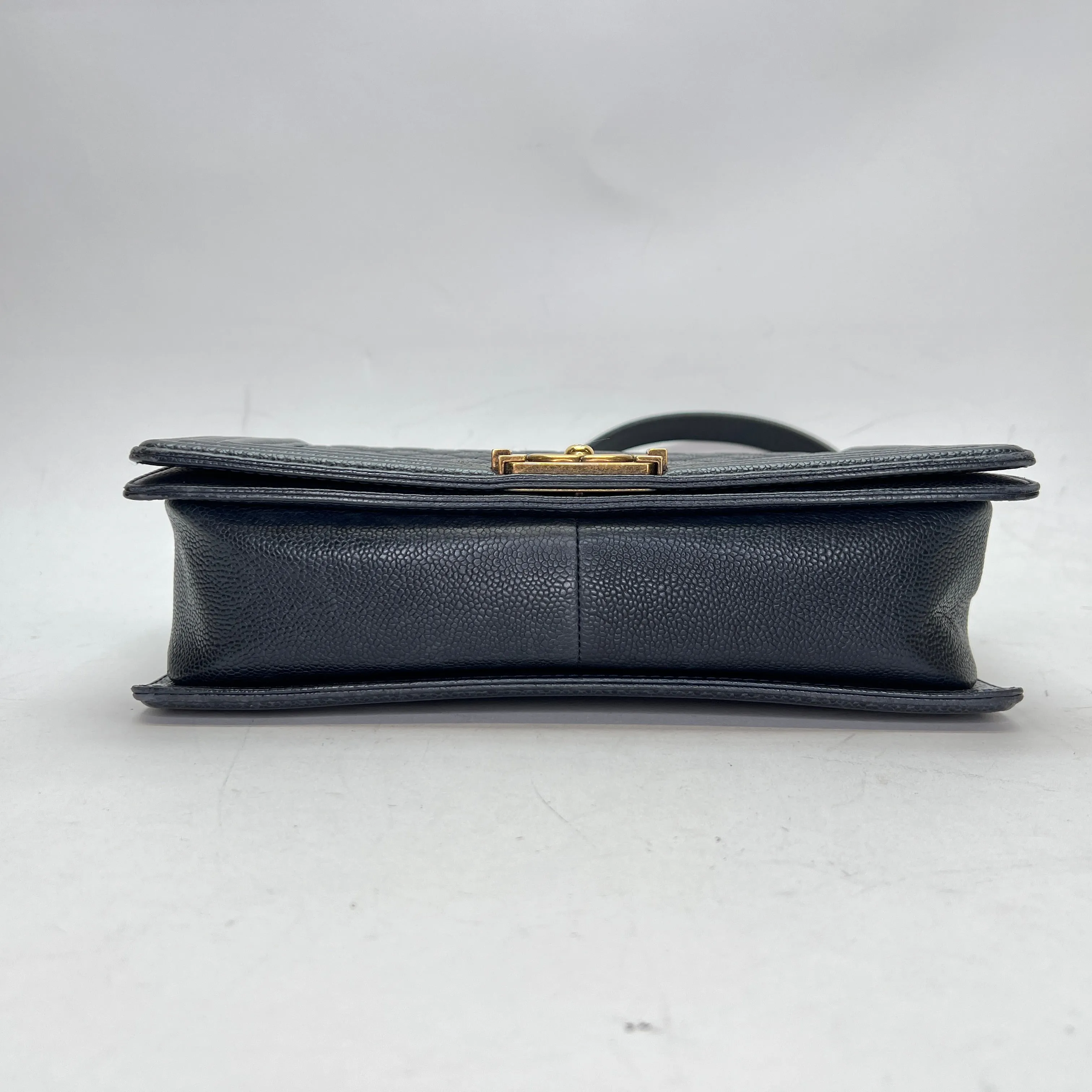 Boy Medium Navy Shoulder Bag in Caviar Leather, Gold hardware