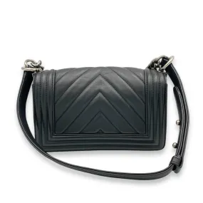 Boy Shoulder Bag Small Black in Calfskin, Ruthenium hardware