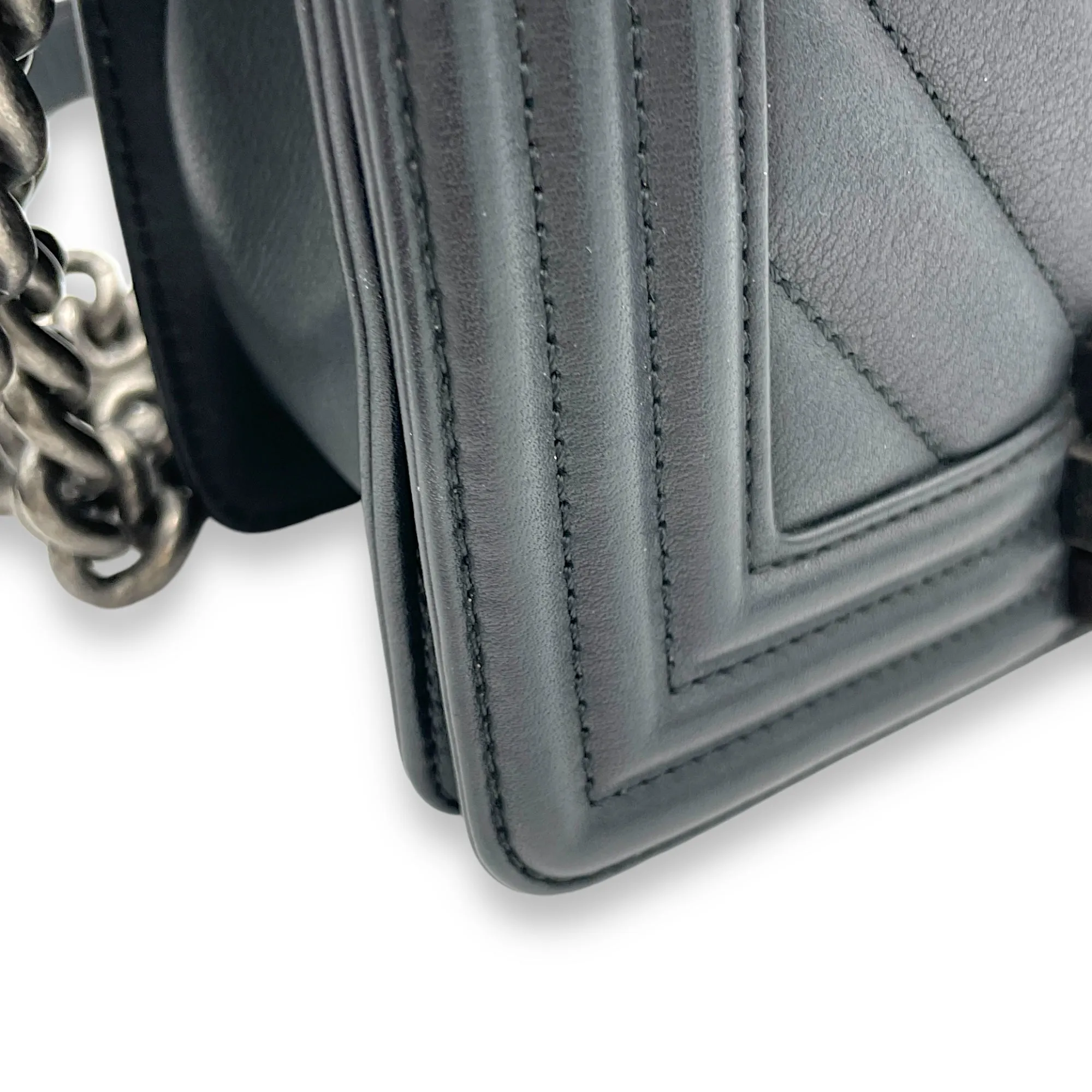 Boy Shoulder Bag Small Black in Calfskin, Ruthenium hardware