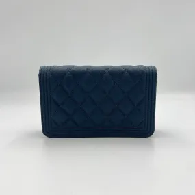 Boy WOC Navy Wallet on Chain in Caviar Leather, Silver hardware