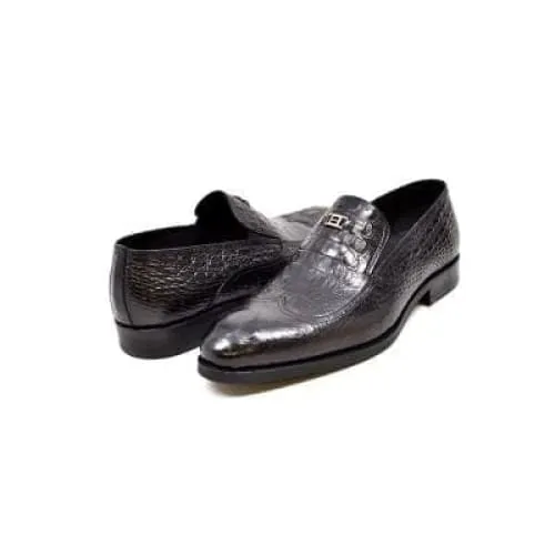 British Walkers Shiraz Crocs Men's Black Crocodile Leather Loafers