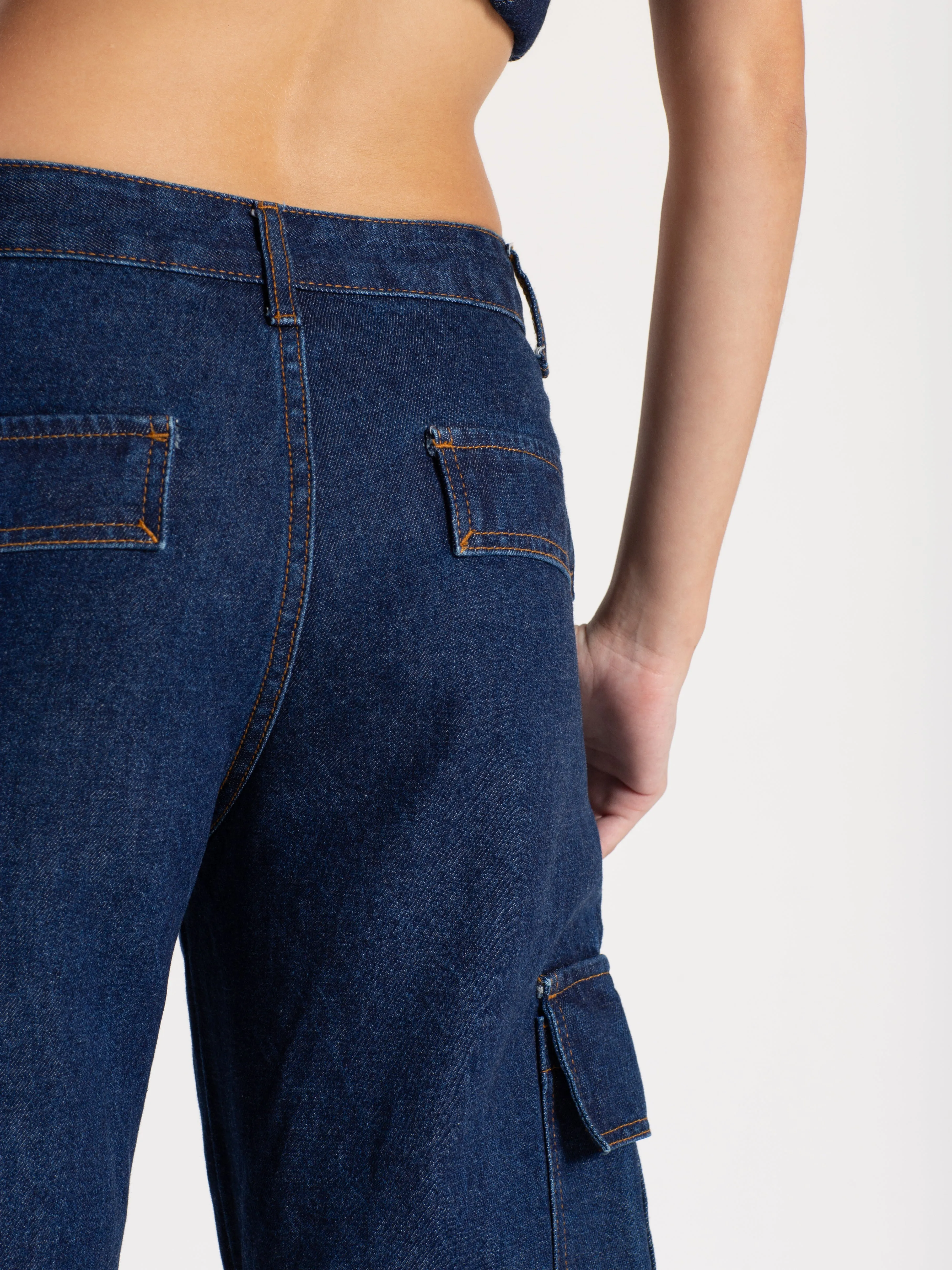 Calça Jeans Cargo Isabelle - Azul Marinho