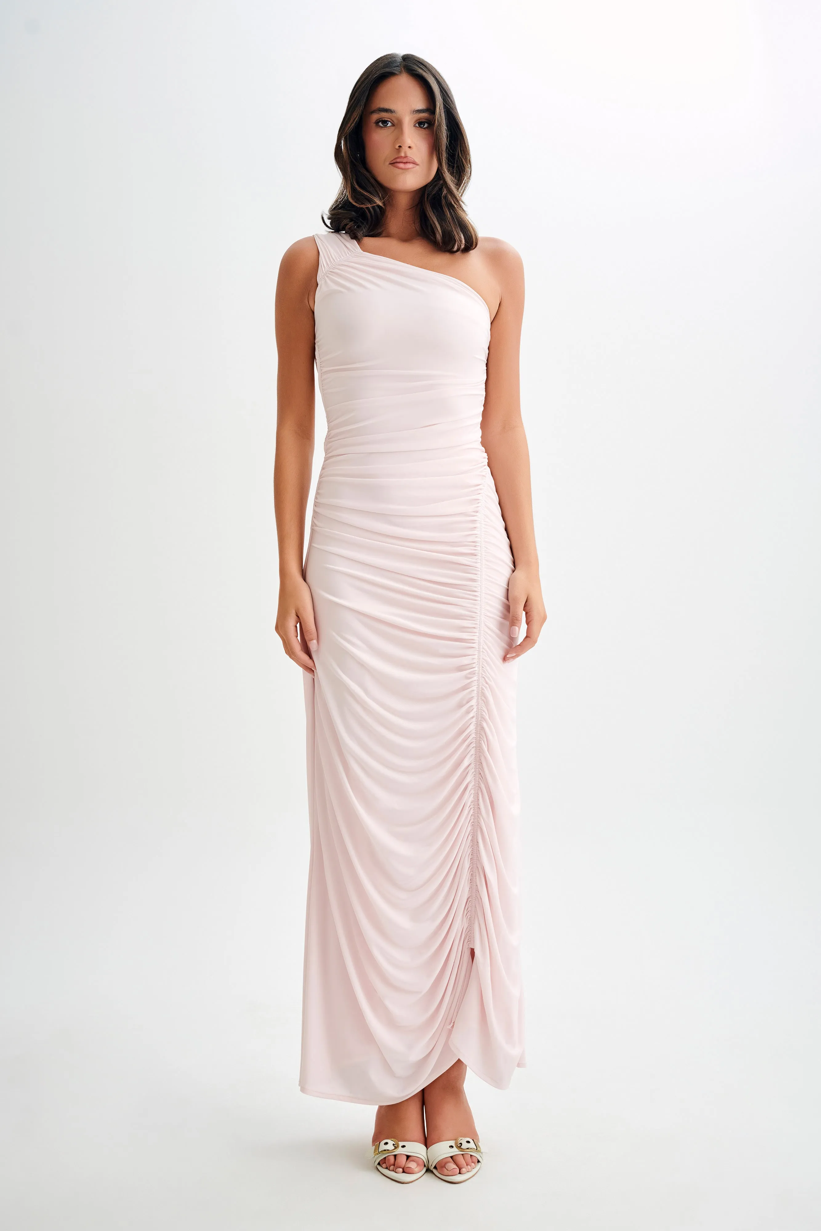 Capri Gathered Slinky Maxi Dress - Powder Pink