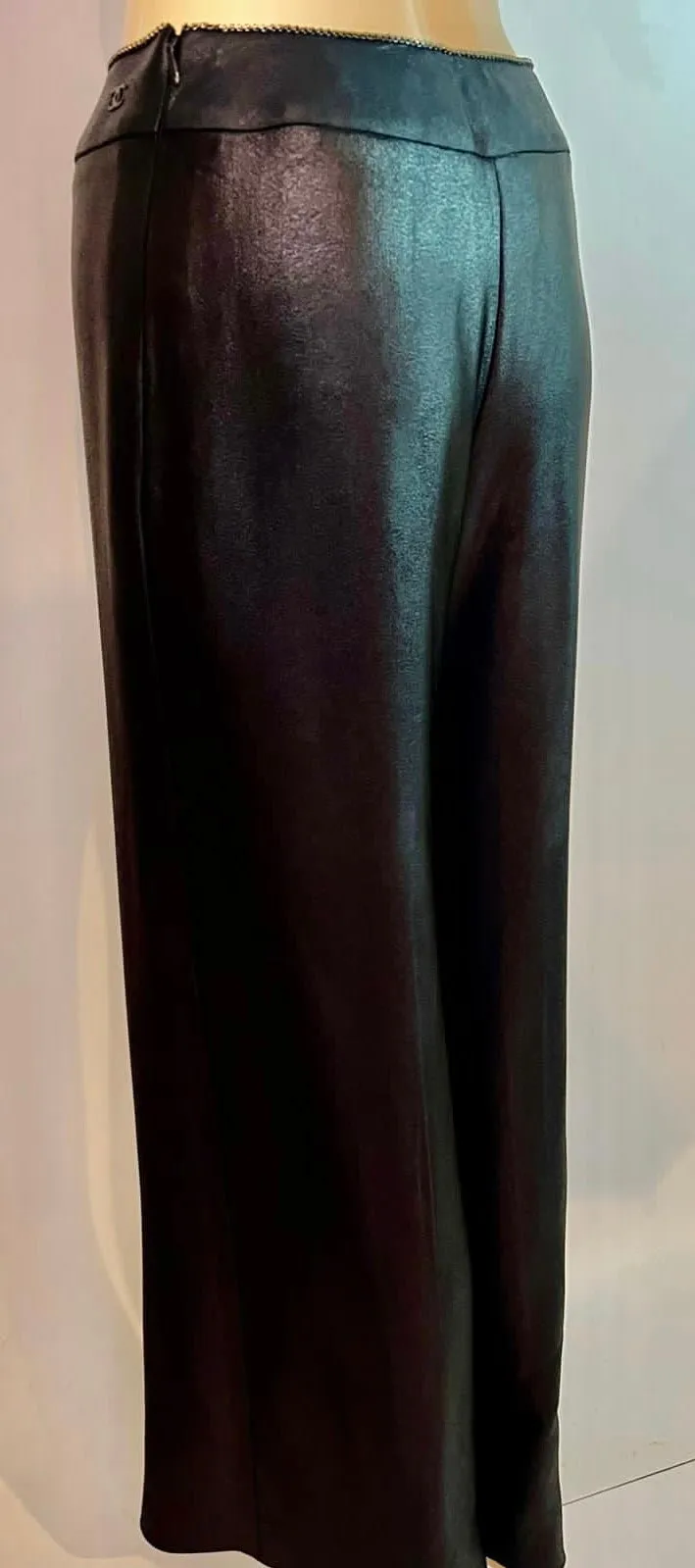 Chanel 00A 2000 Fall Black Shiny Dress Wide Leg Pants FR 38 US 4/6