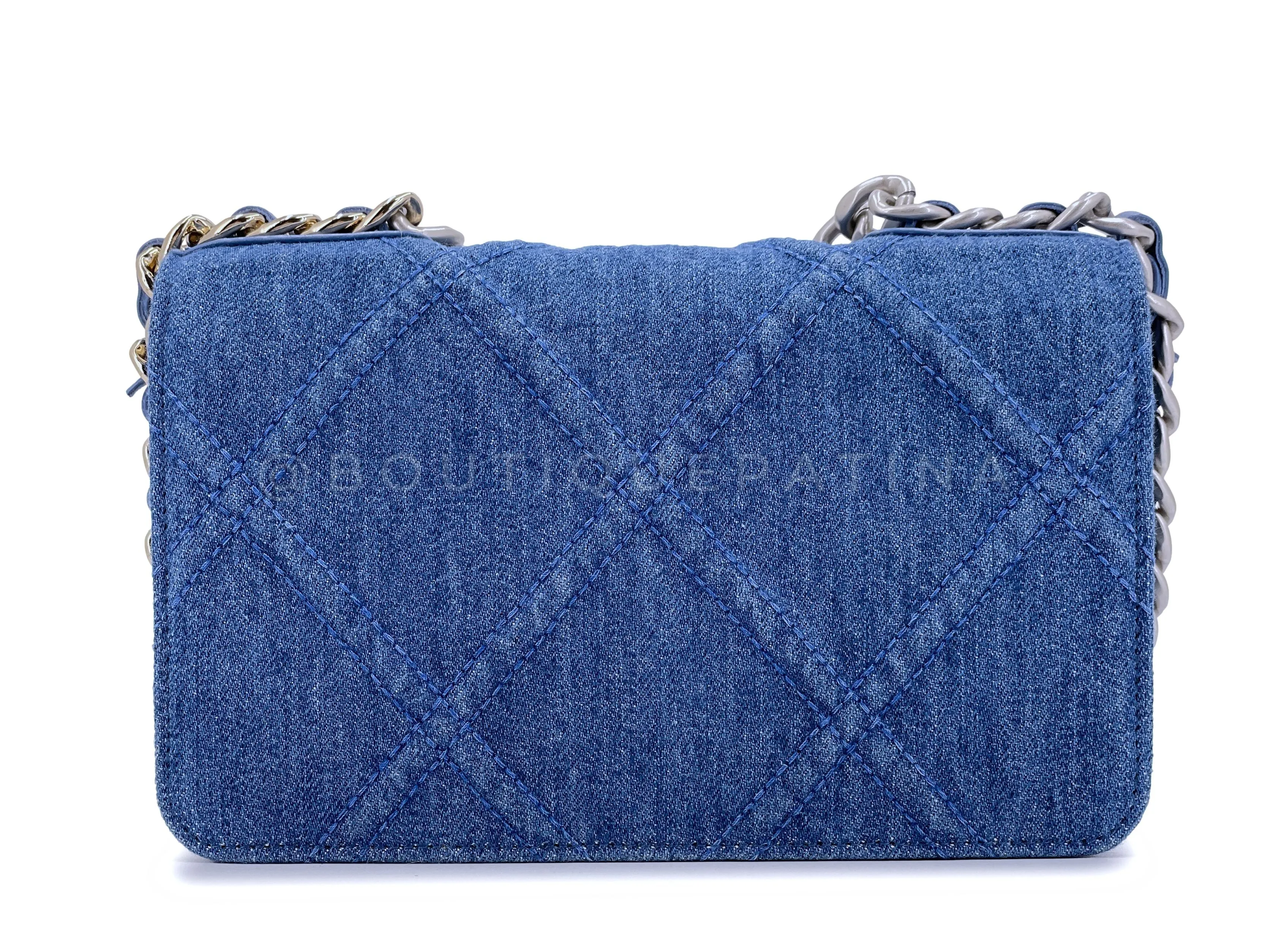 Chanel 19 Denim Wallet on Chain WOC Flap Shoulder Bag